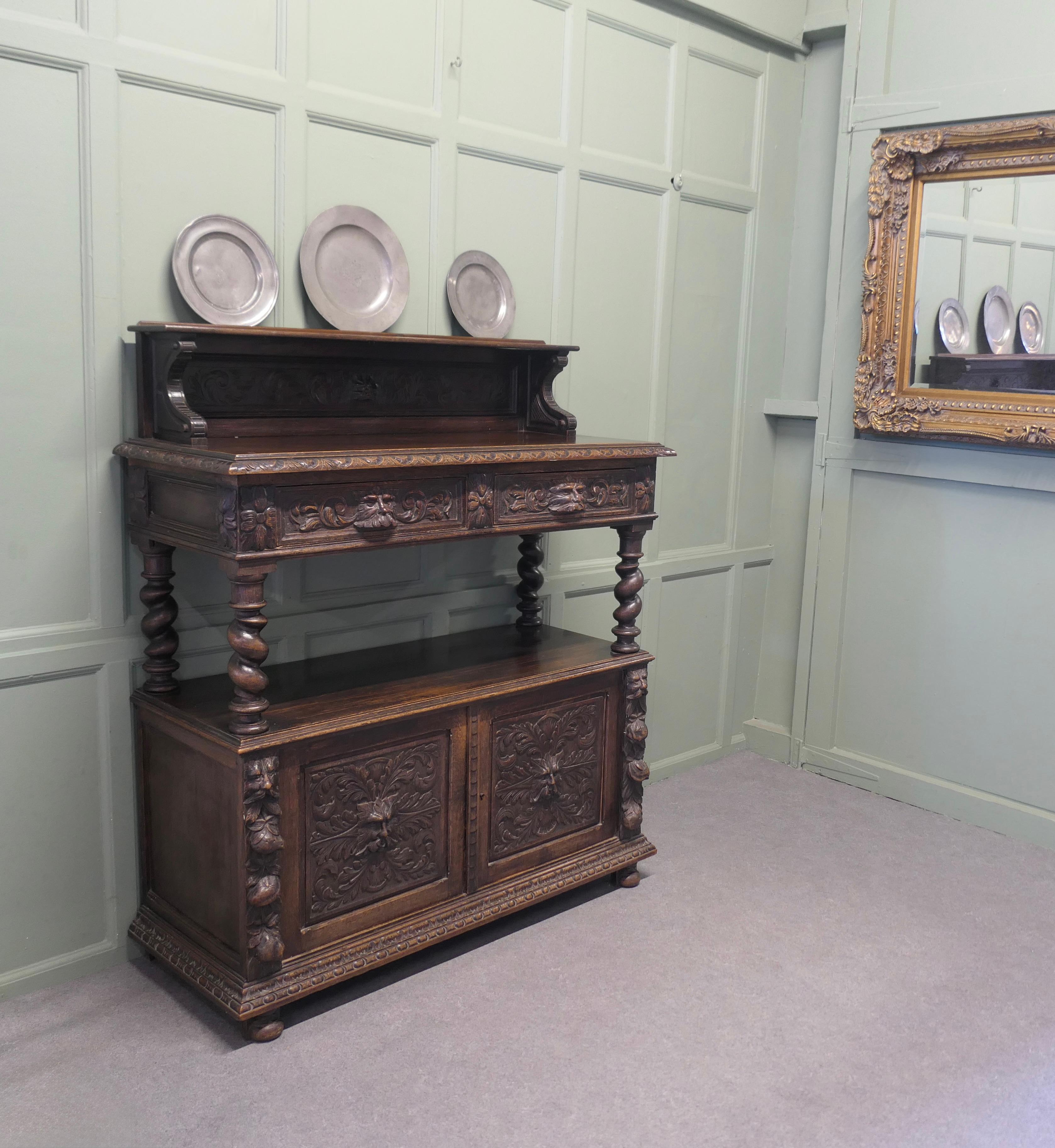 A Superbly Carved Green Man Oak Side Board or Buffet For Sale 1