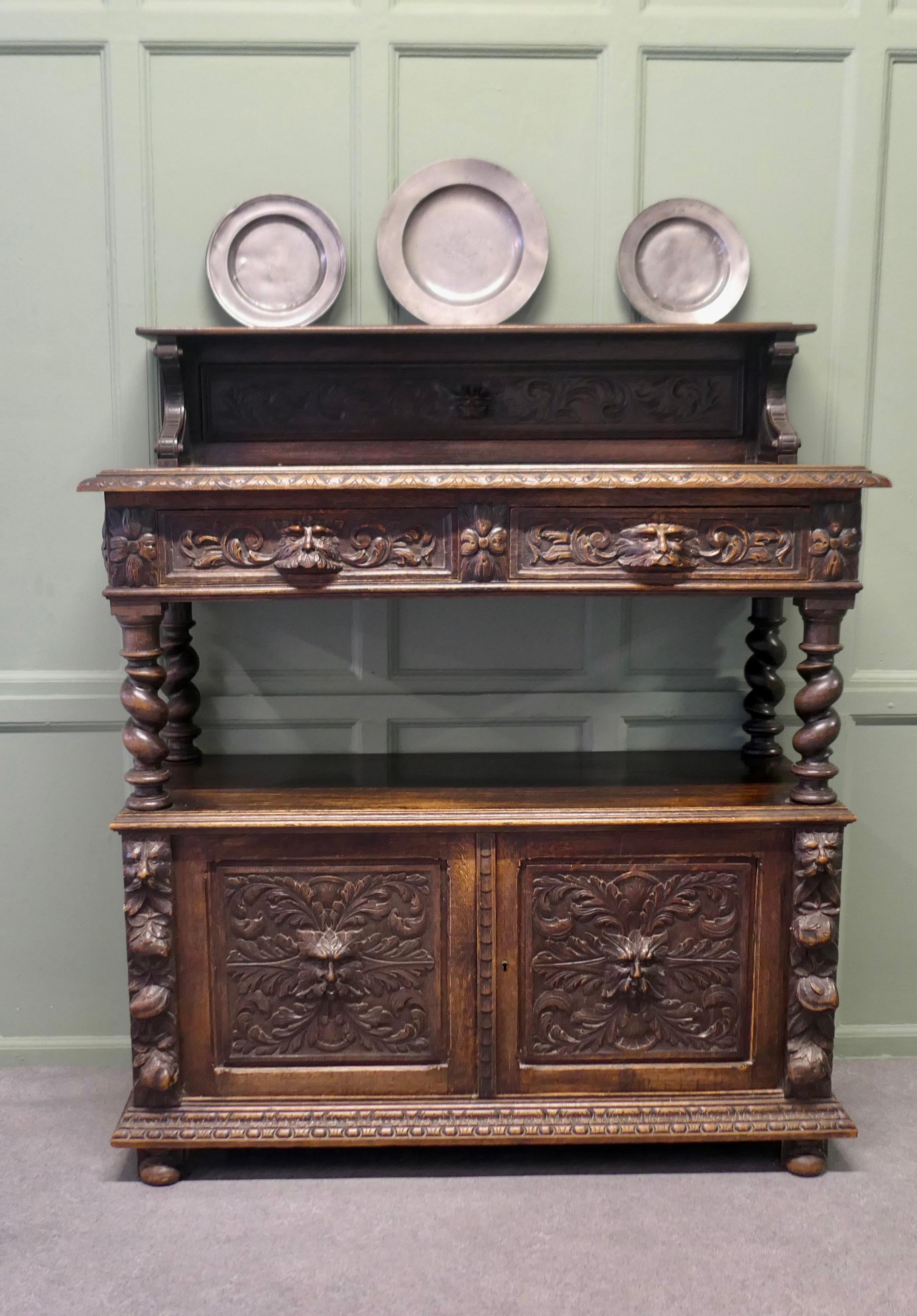 A Superbly Carved Green Man Oak Side Board or Buffet For Sale 2
