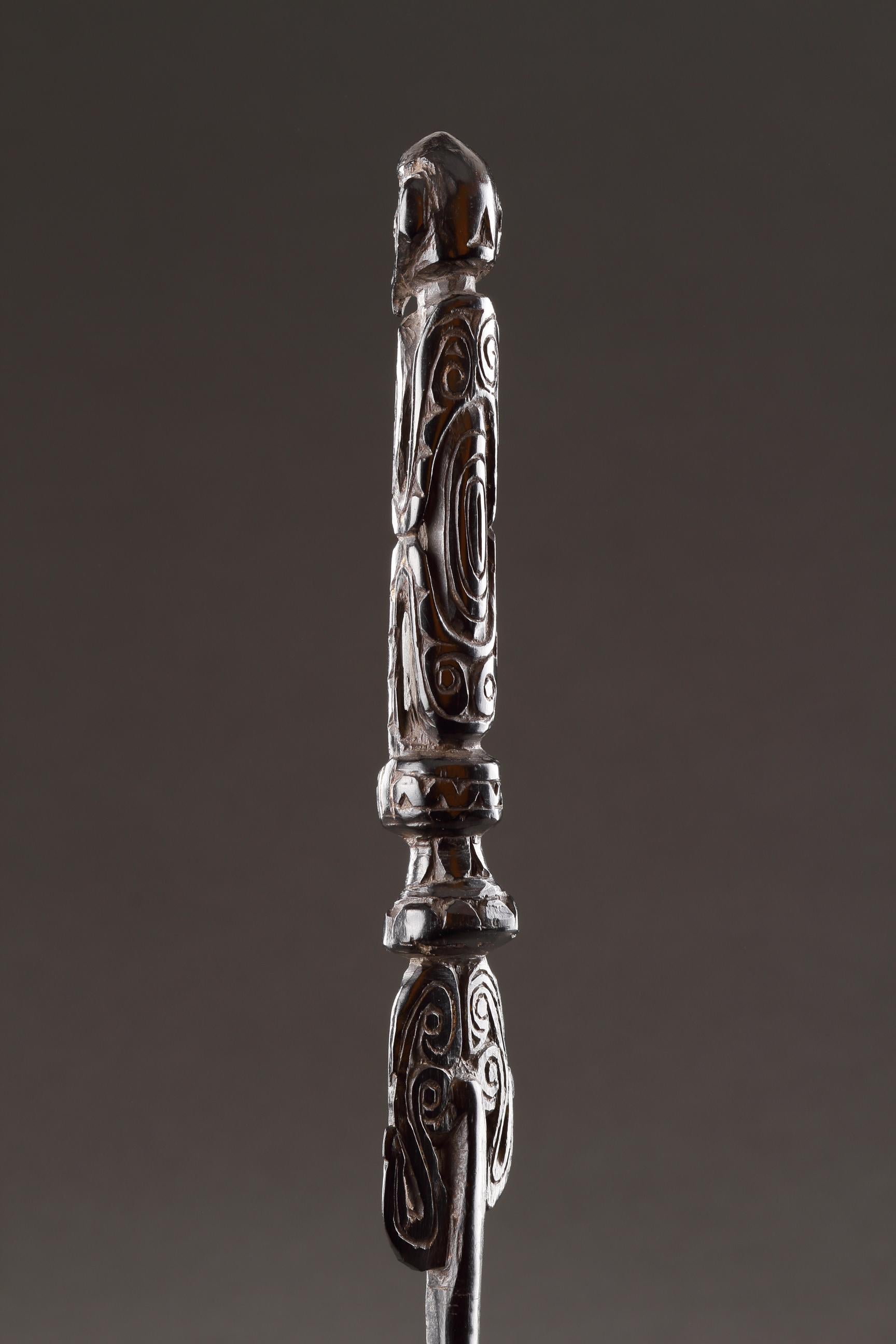 19th Century A Superbly Carved Lime Spatula Representing Two Figures For Sale