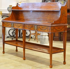 Superior English Adam Style Three-Tier Inlaid Tiger Maple Server or Sideboard