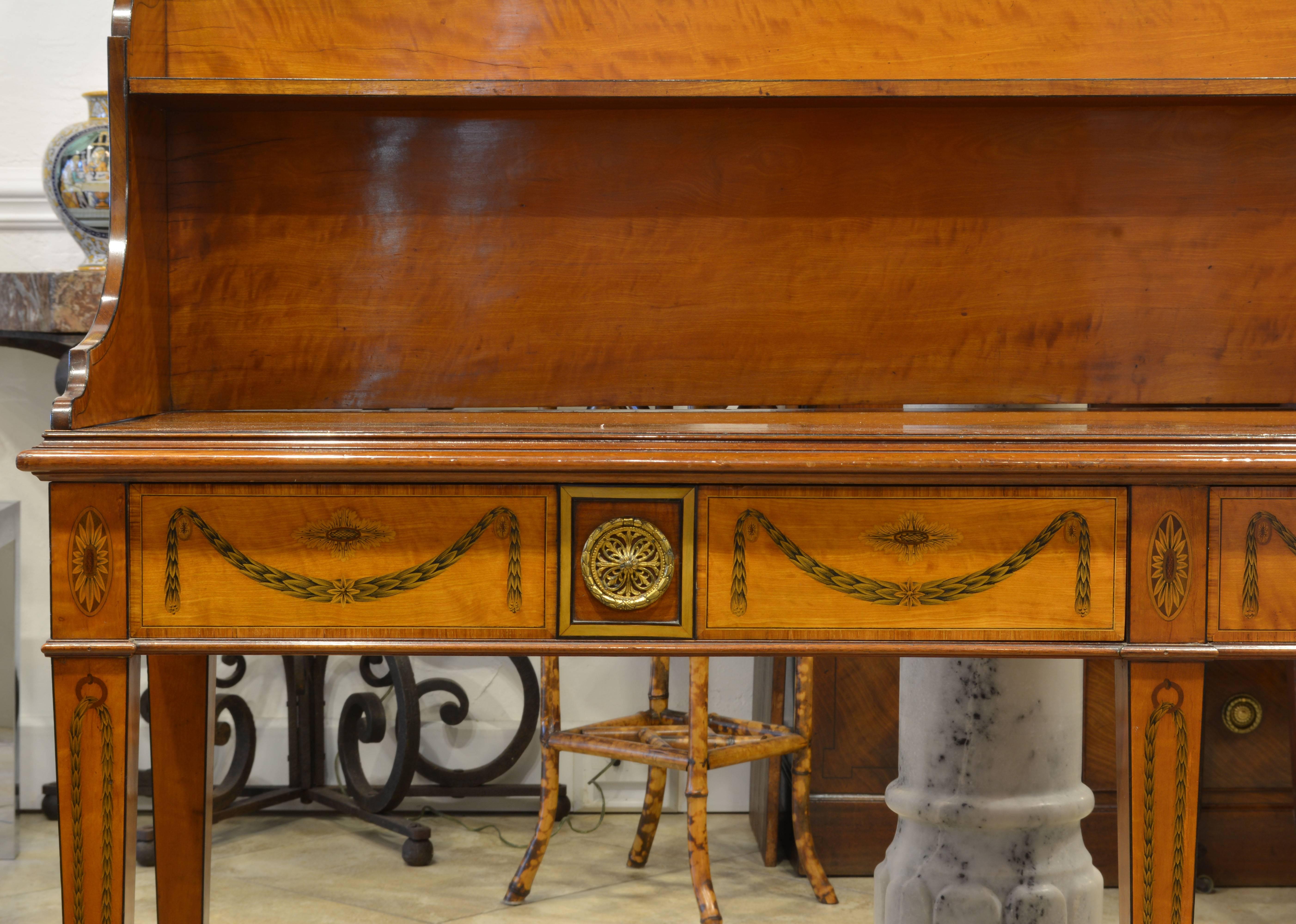 19th Century Superior English Adam Style Three-Tier Inlaid Tiger Maple Server or Sideboard