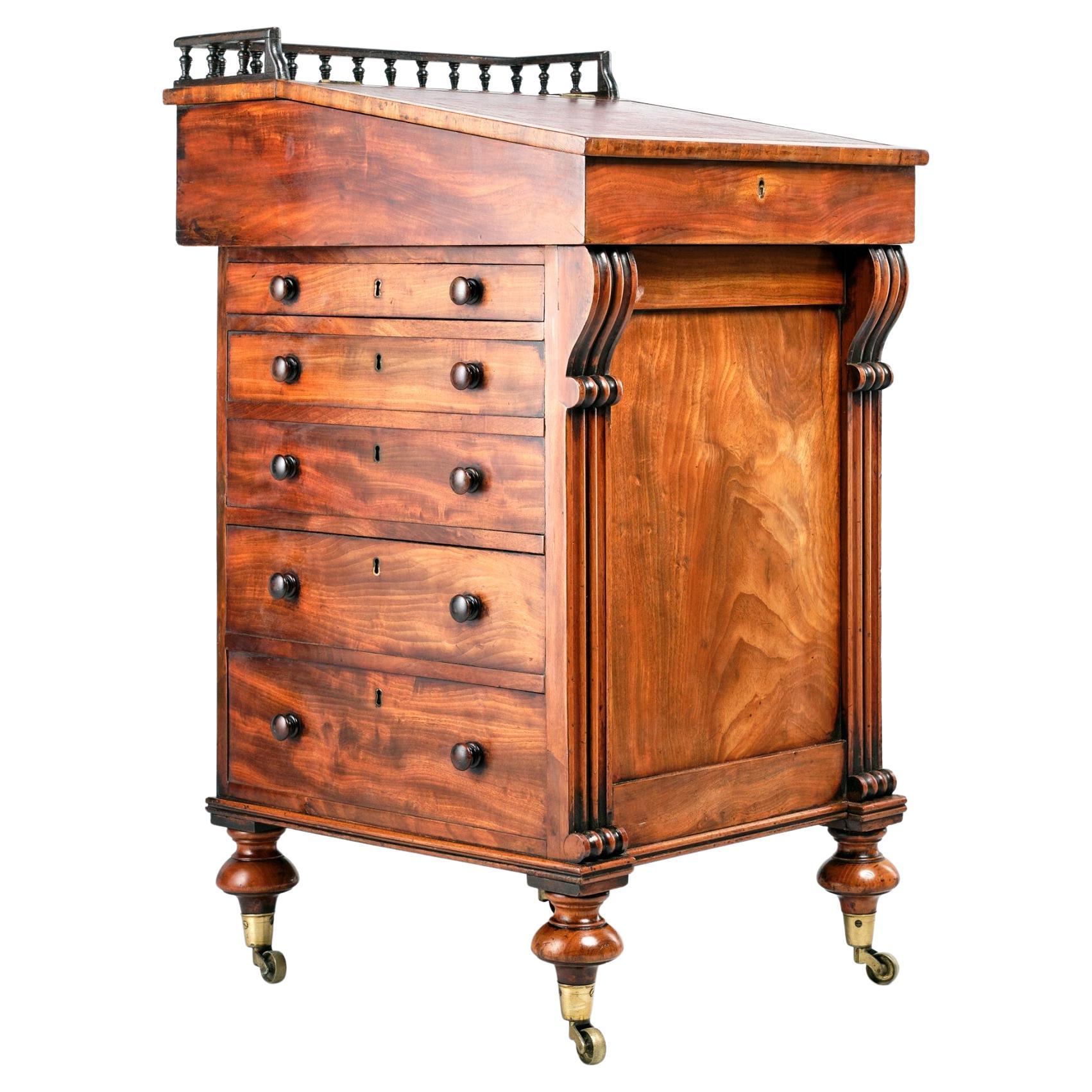 A Superior English Regency Period Davenport Desk in Figured Mahogany, Circa 1830 For Sale