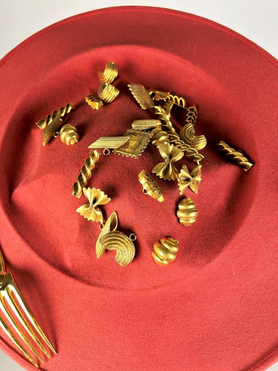 A Surrealist Hat by Isabelle Canovas in red felt and gilt bronze Circa 1980  For Sale 9