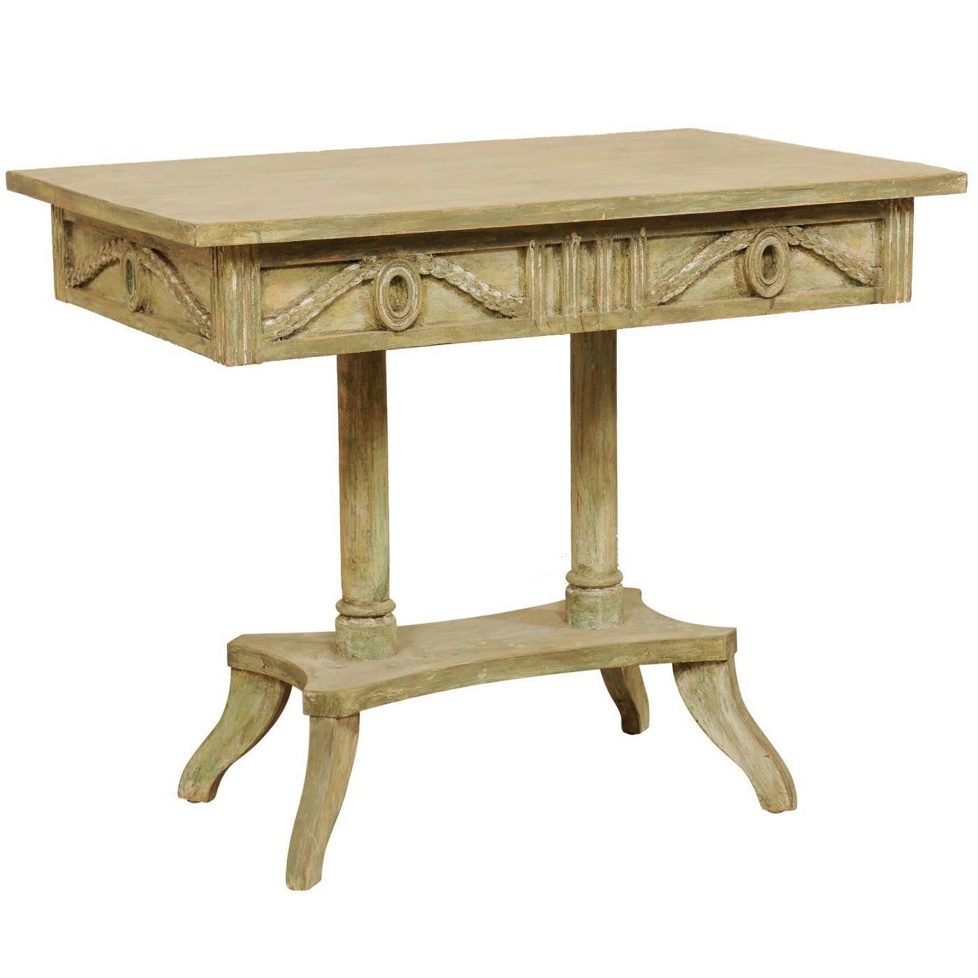 Swedish 19th Century Neoclassical Painted and Carved Wood Lindome Style Table