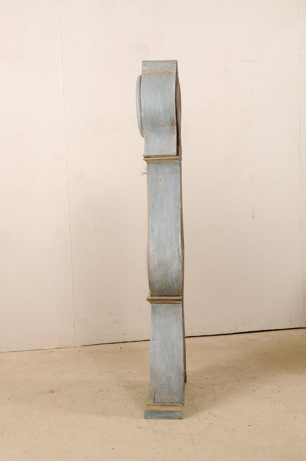 Swedish 19th Century Painted Grandfather Clock with Original Metal Face & Hands 3