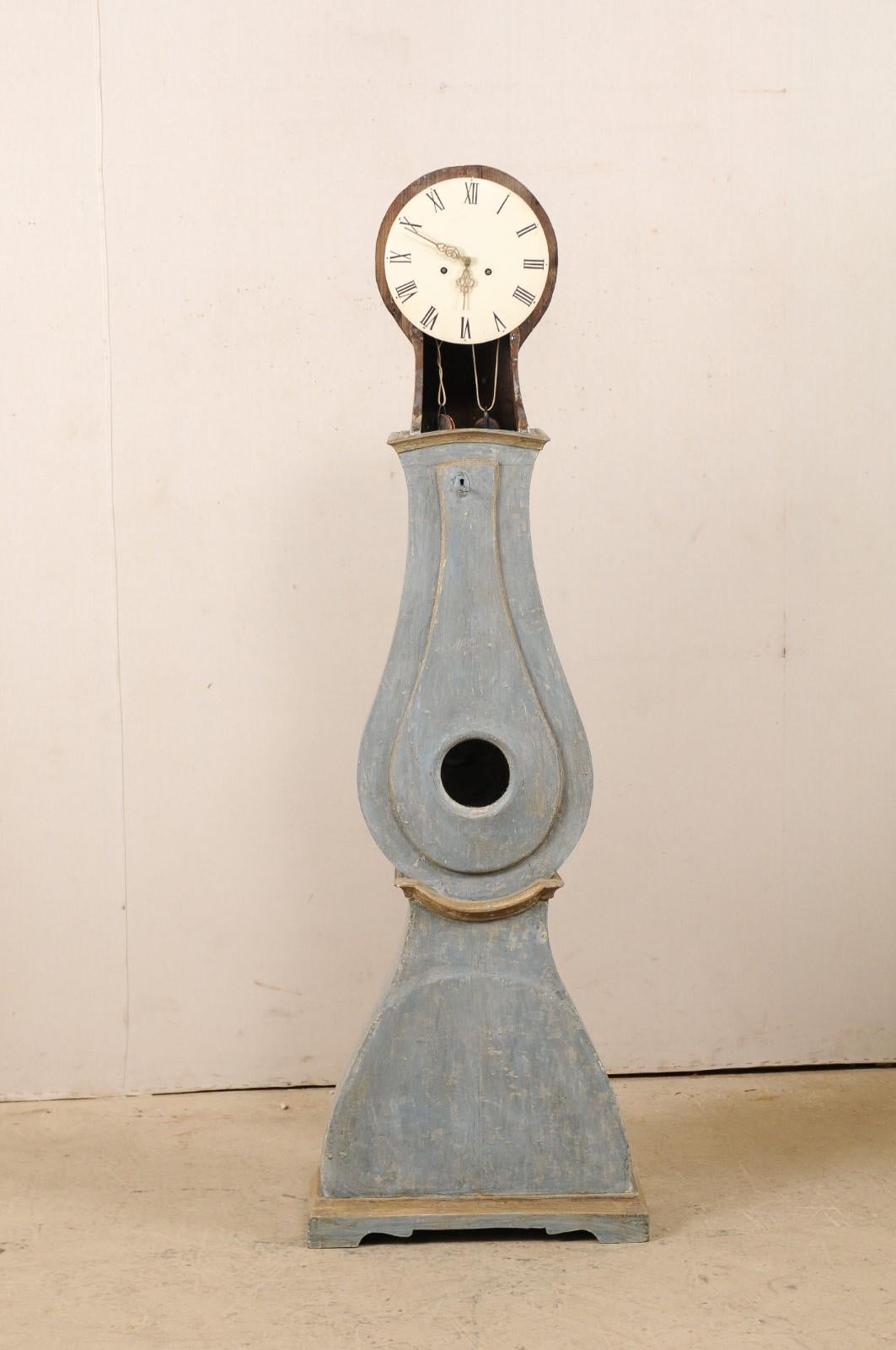 Swedish 19th Century Painted Grandfather Clock with Original Metal Face & Hands In Good Condition In Atlanta, GA