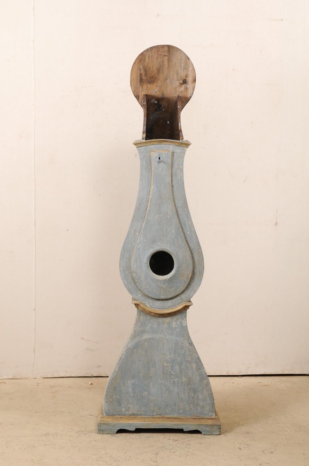 Wood Swedish 19th Century Painted Grandfather Clock with Original Metal Face & Hands