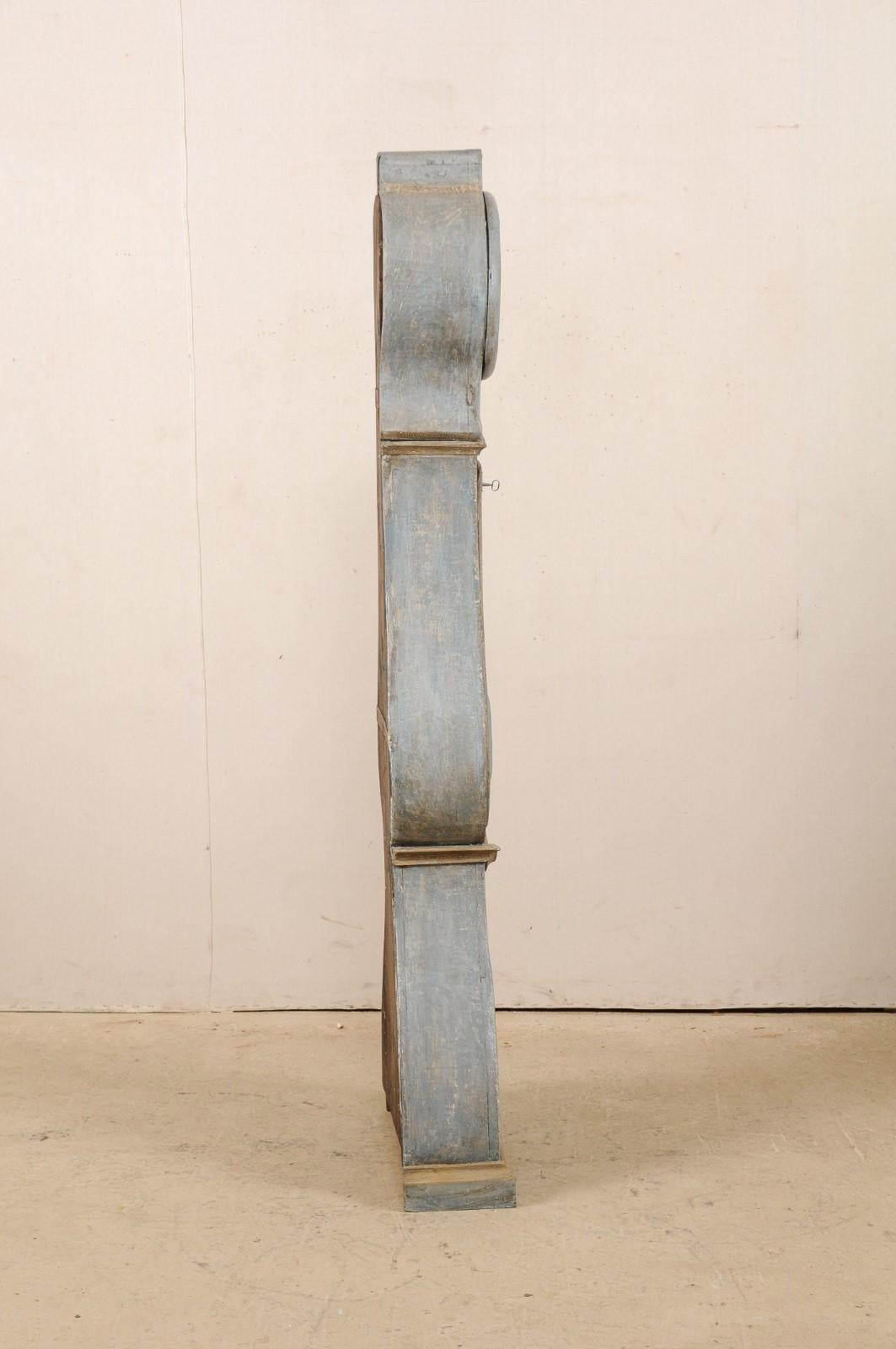 Swedish 19th Century Painted Grandfather Clock with Original Metal Face & Hands 2