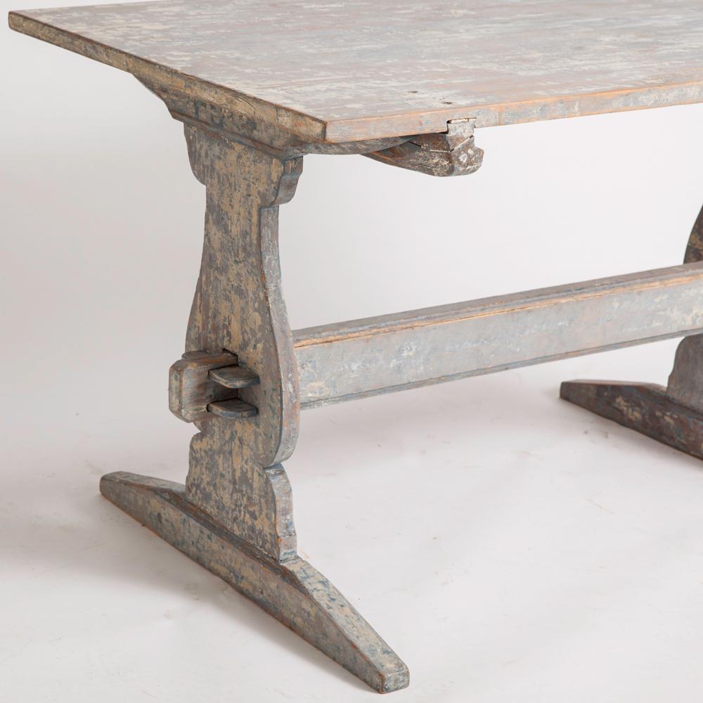 Swedish Antique Blue Painted Trestle Table, circa 1880 In Good Condition For Sale In New Preston, CT