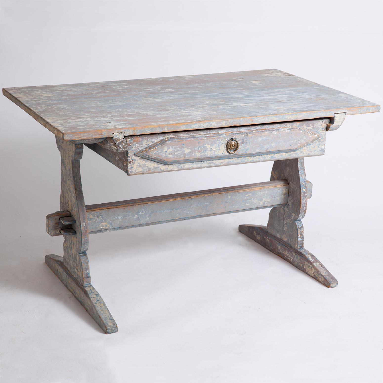 Swedish Antique Blue Painted Trestle Table, circa 1880 For Sale 2