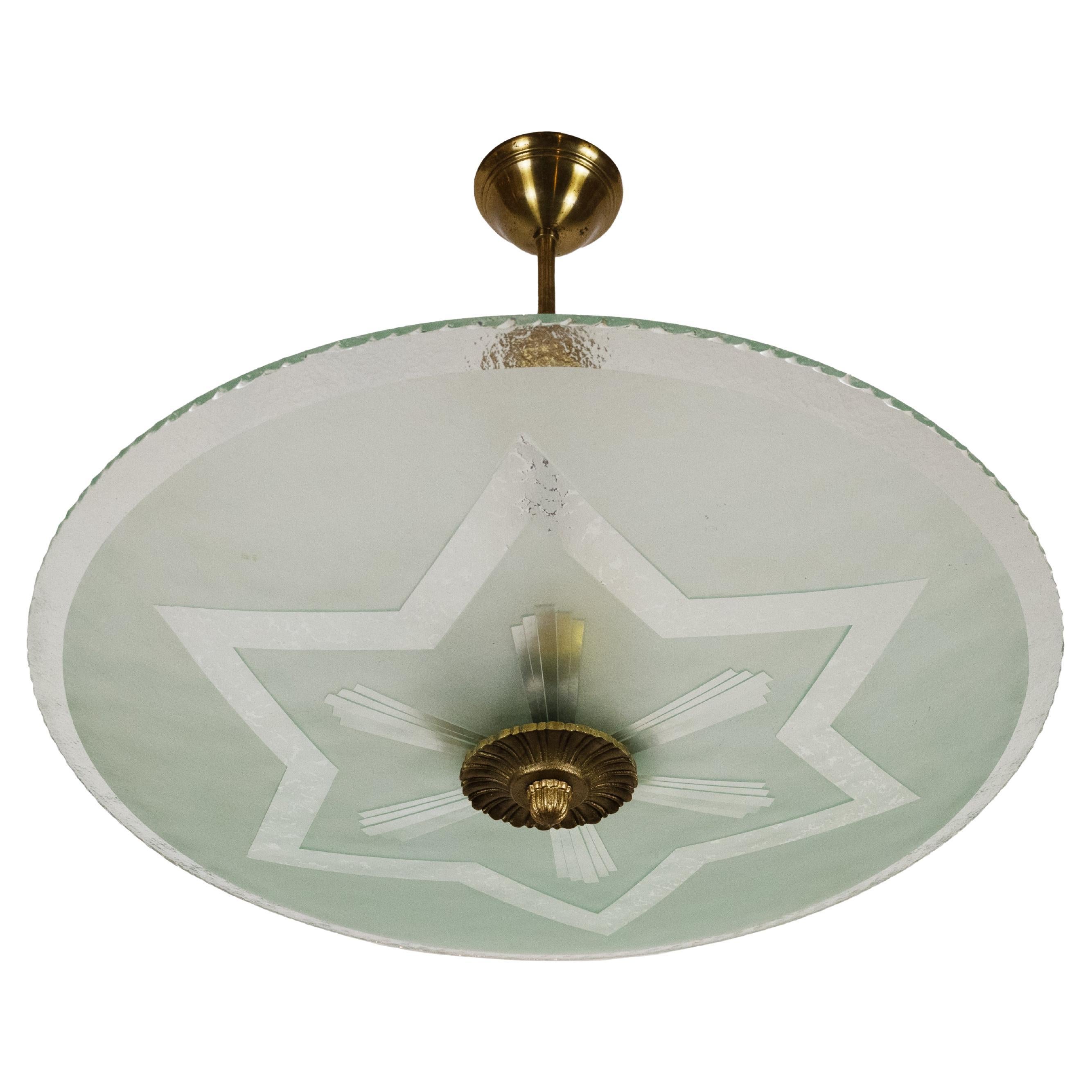A Swedish Art Deco Etched Glass Pendant For Sale