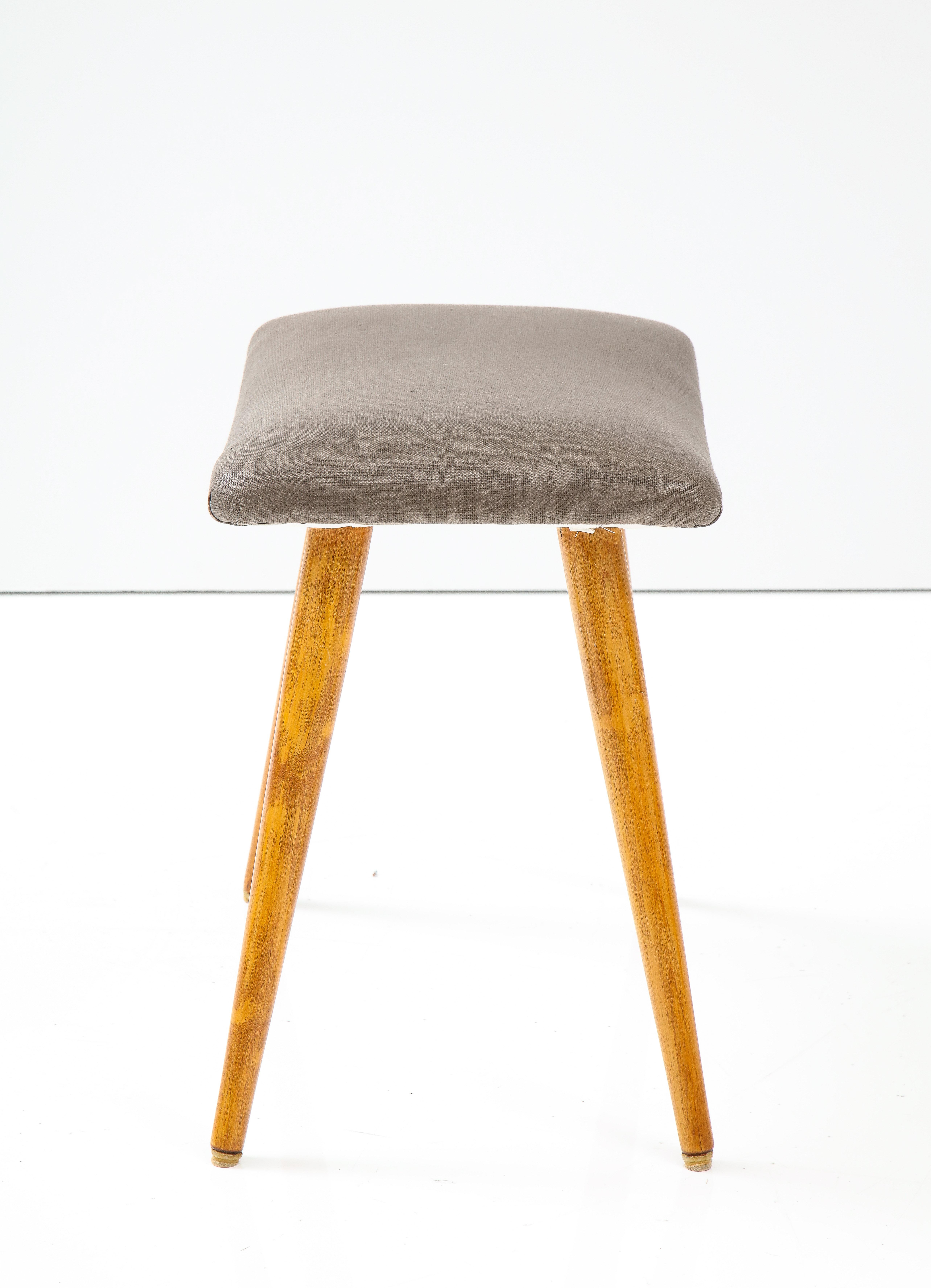 Mid-20th Century Swedish Birch and Upholstered Stool, Ca 1940s For Sale