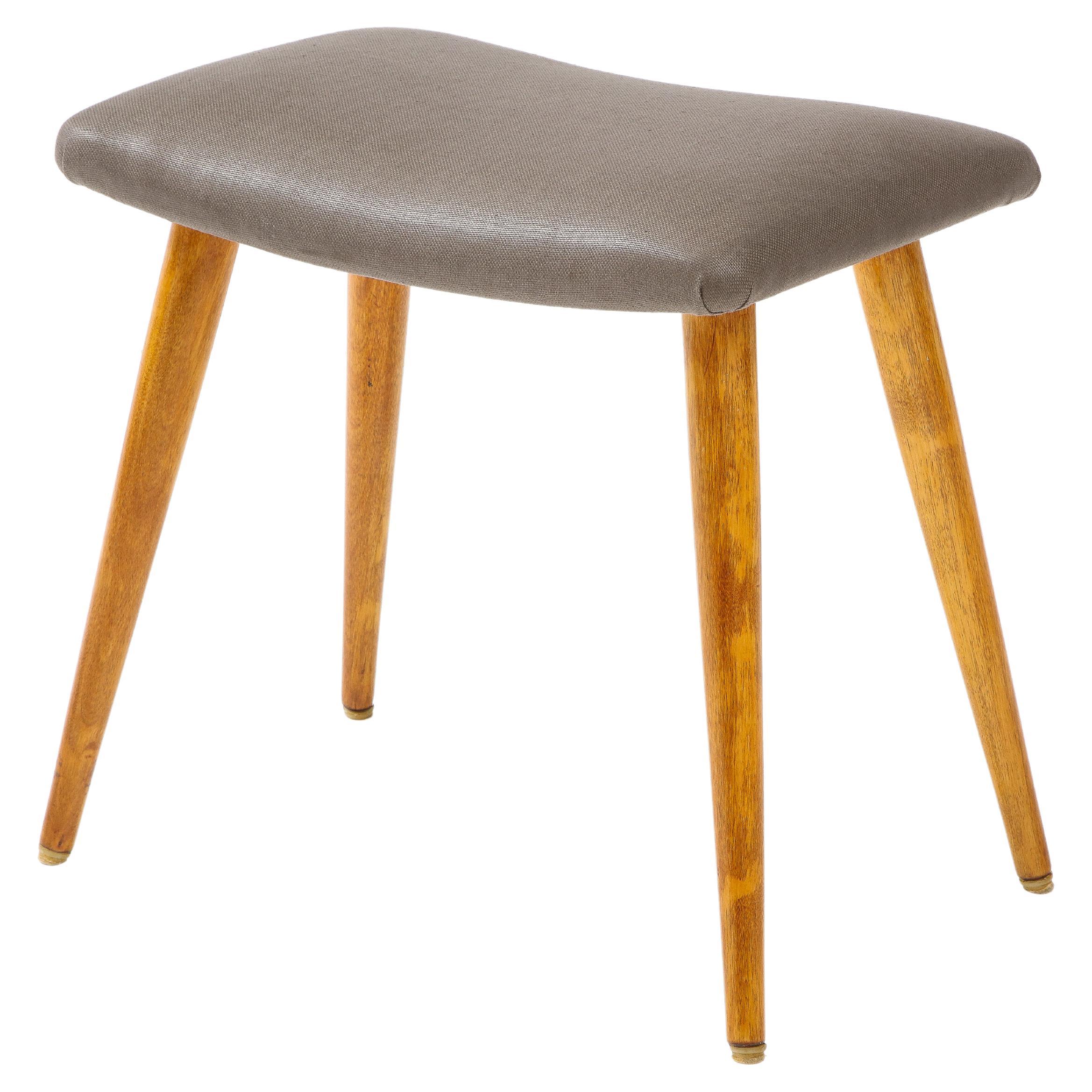 Swedish Birch and Upholstered Stool, Ca 1940s For Sale