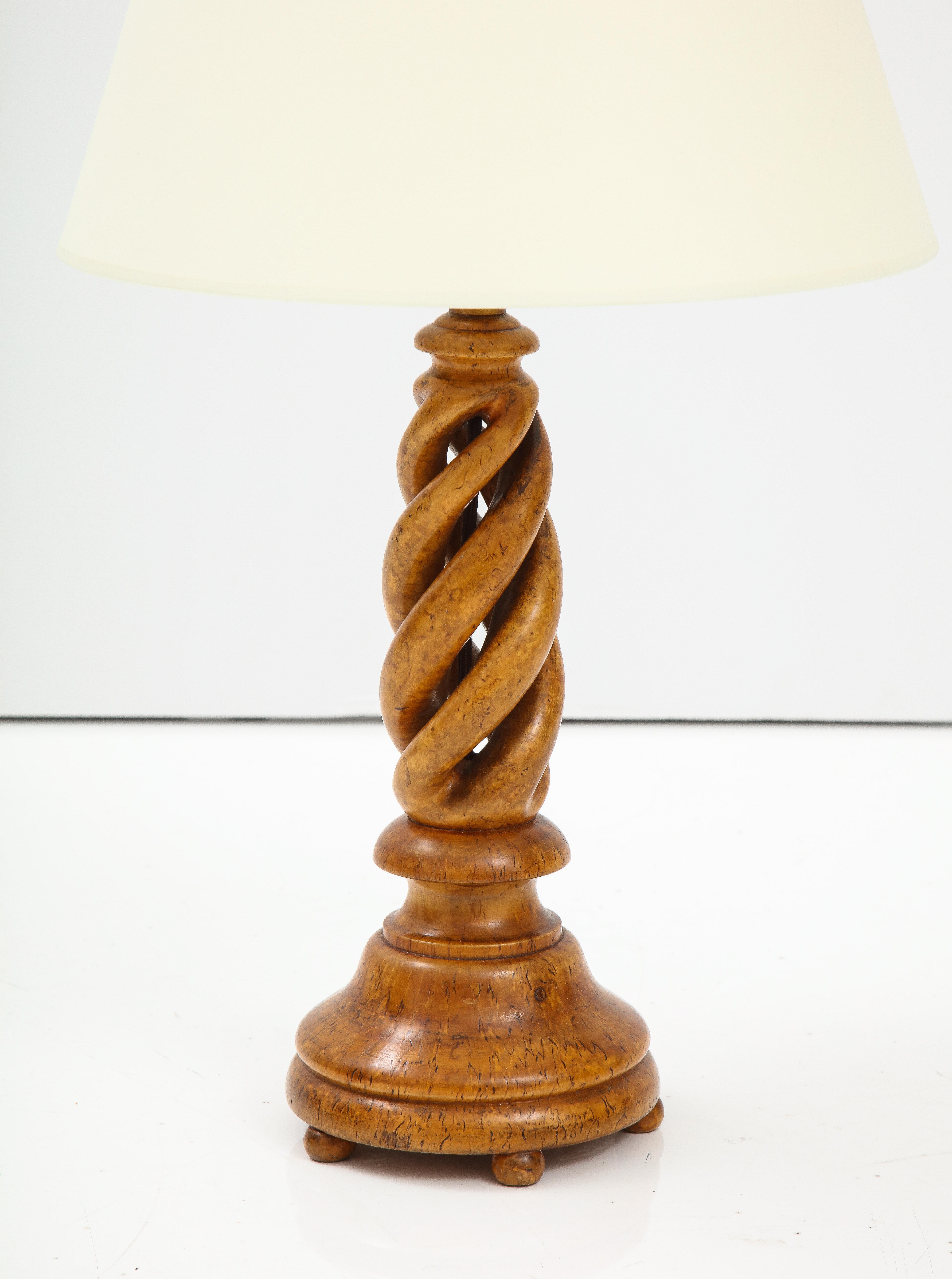 Scandinavian Modern Swedish Birch Root Open Barley Twist Table Lamp, Circa 1960s For Sale