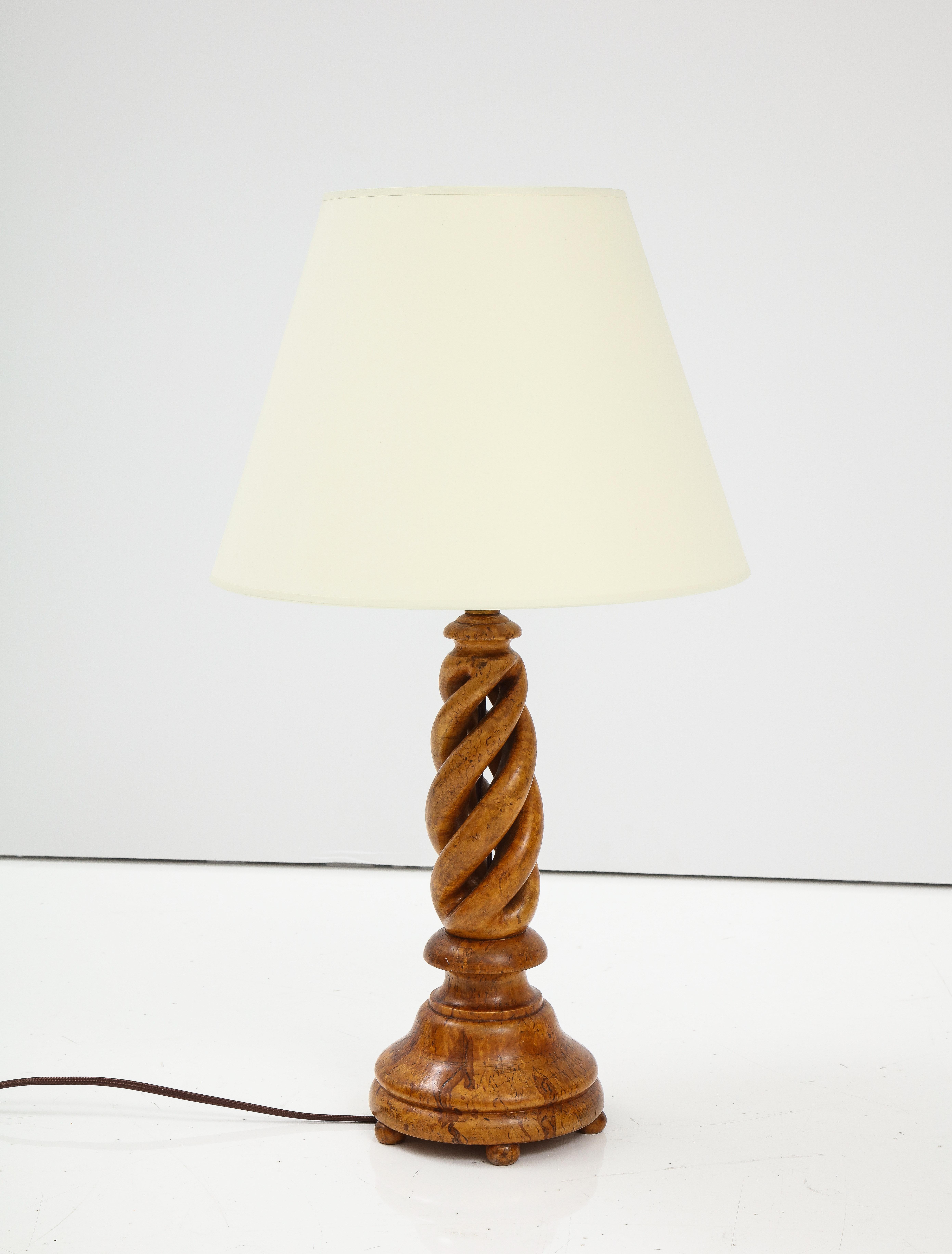 Swedish Birch Root Open Barley Twist Table Lamp, Circa 1960s In Good Condition For Sale In New York, NY