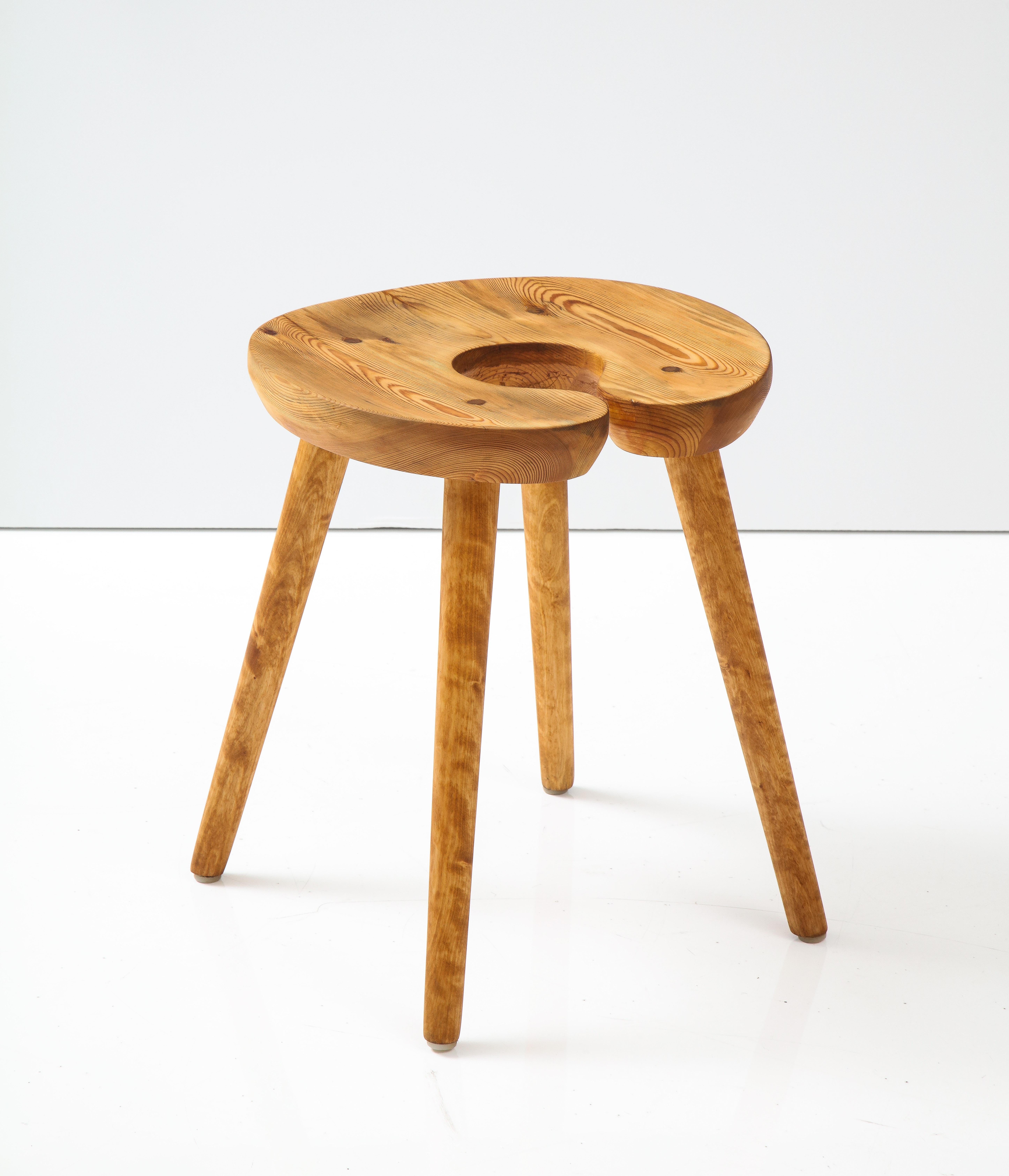 Rustic A Swedish Carved Birch and Pine Stool, Circa 1960s For Sale