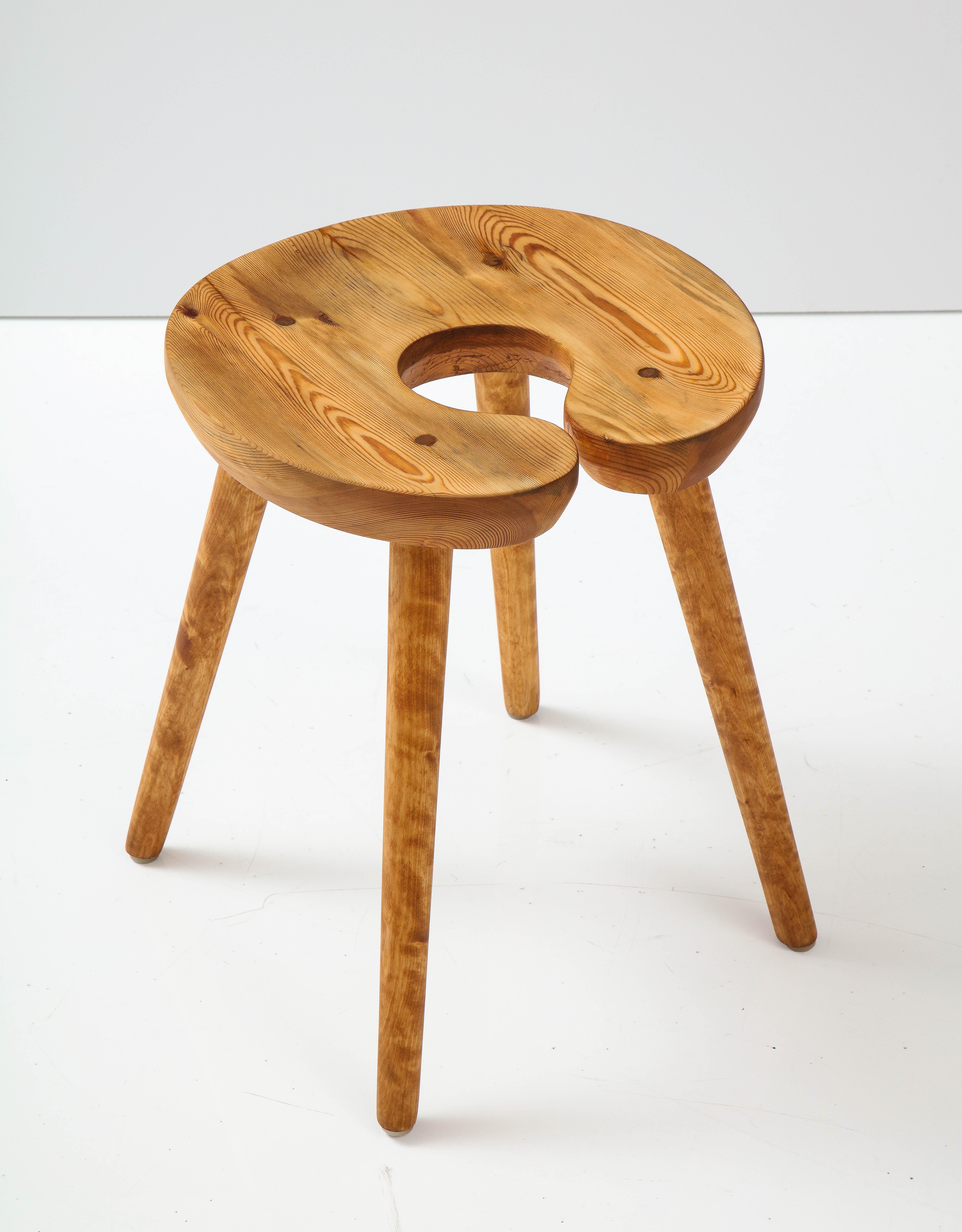A Swedish Carved Birch and Pine Stool, Circa 1960s In Good Condition For Sale In New York, NY