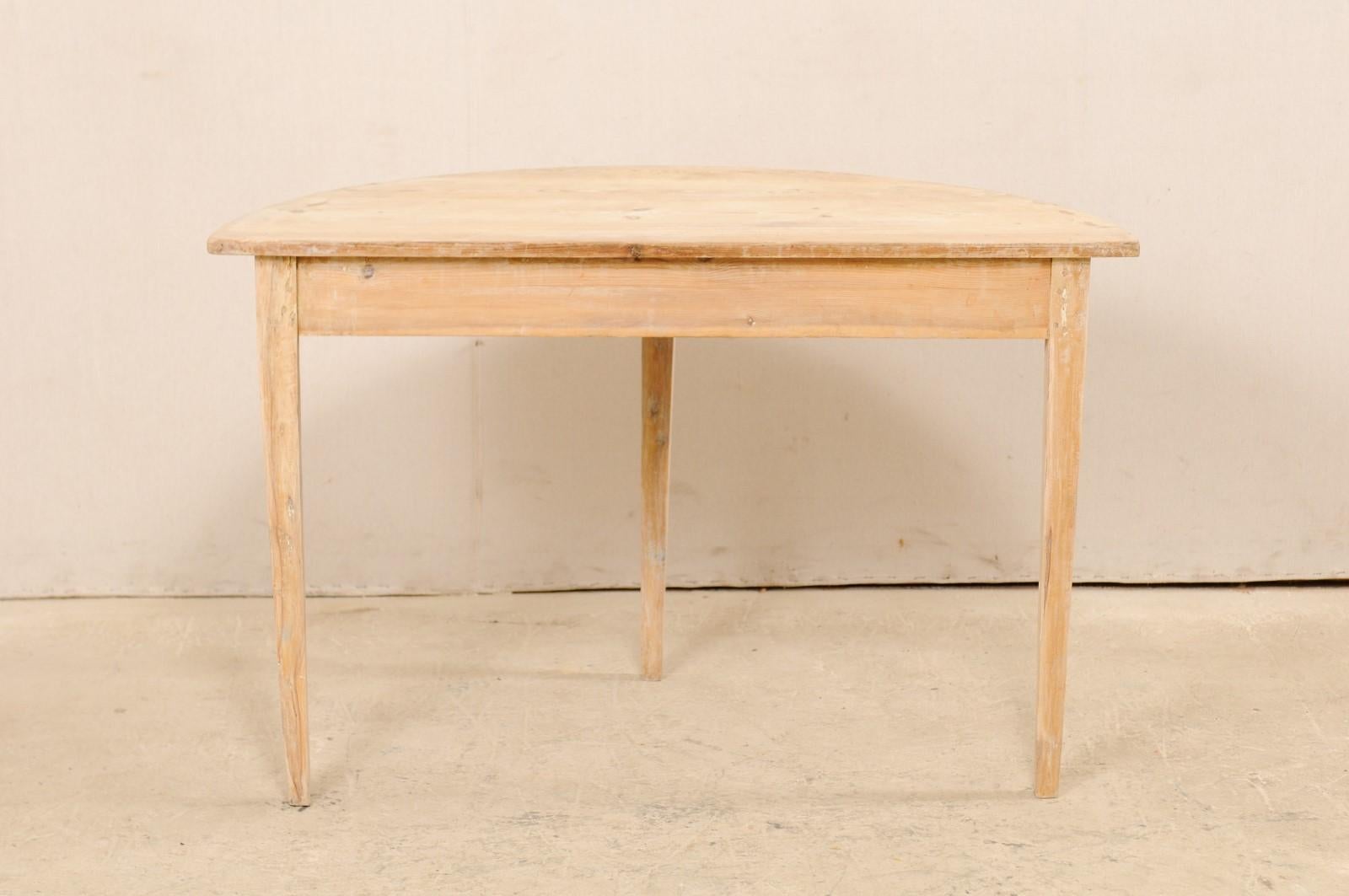 Swedish Demilune Natural Wood Table W/ Old Paint Remnants from 19th Century  7