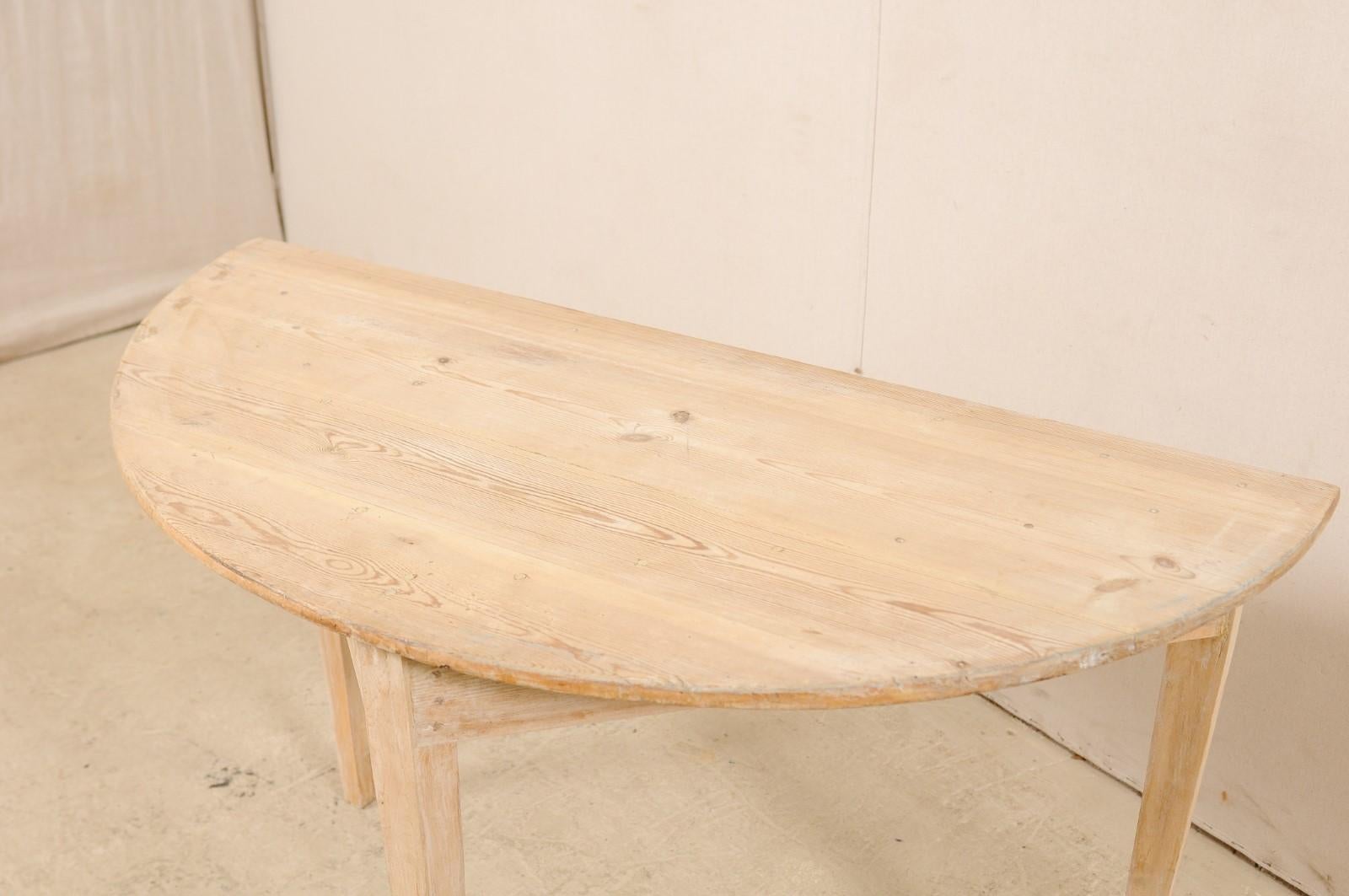 Swedish Demilune Natural Wood Table W/ Old Paint Remnants from 19th Century  4