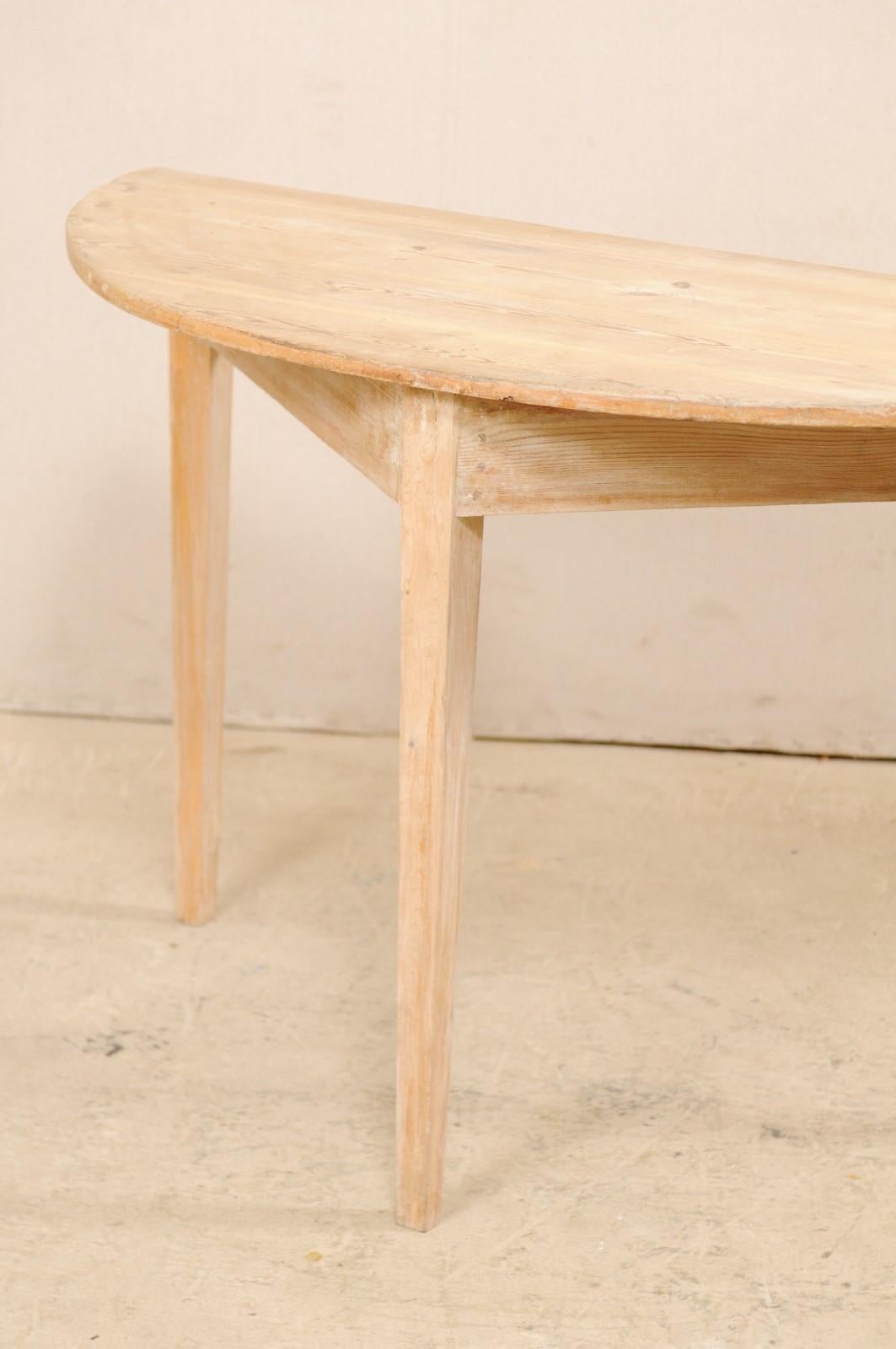 Swedish Demilune Natural Wood Table W/ Old Paint Remnants from 19th Century  5