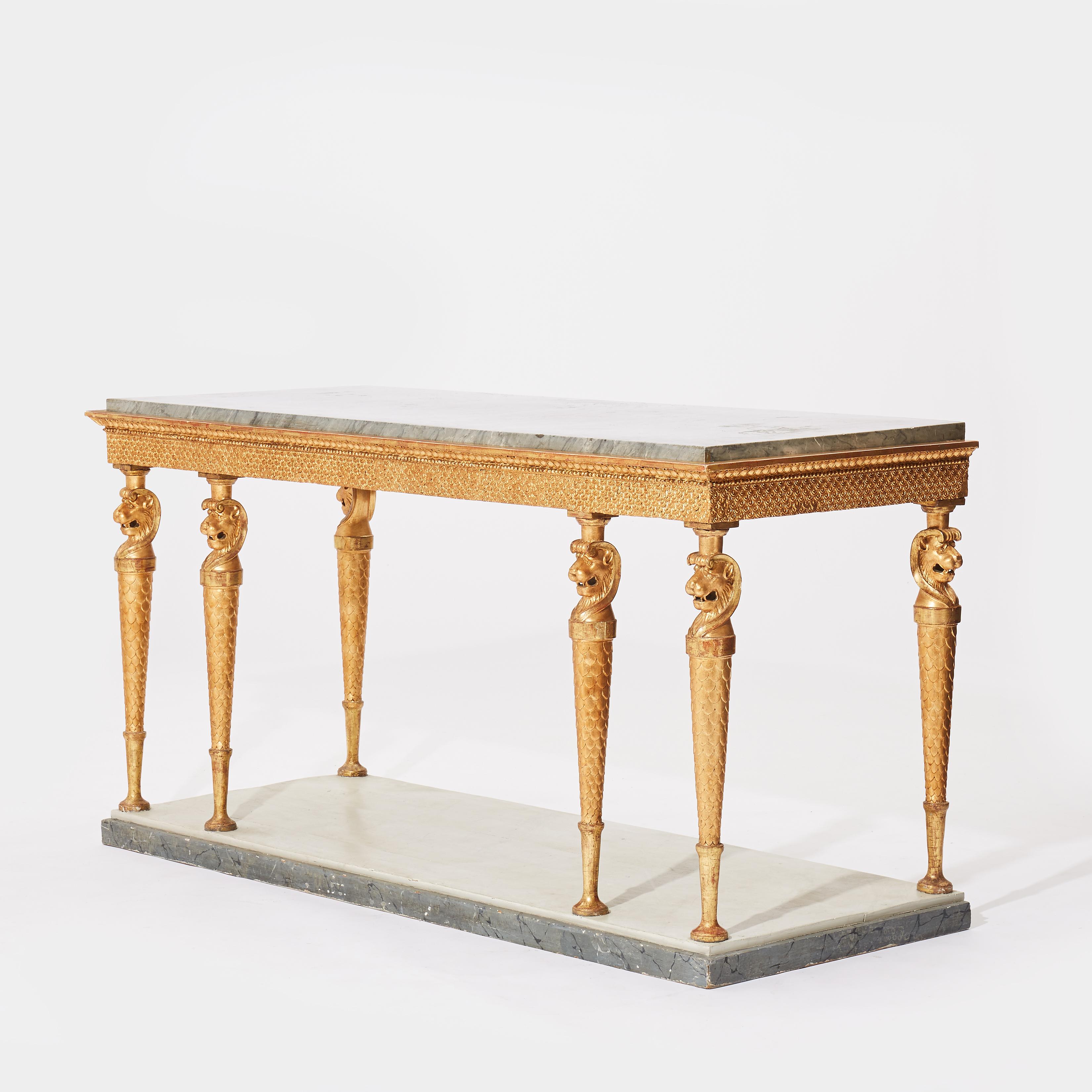 A Swedish Empire Gilt wood Console Table, Marble Top, Early 19th Century In Good Condition In Stockholm, SE