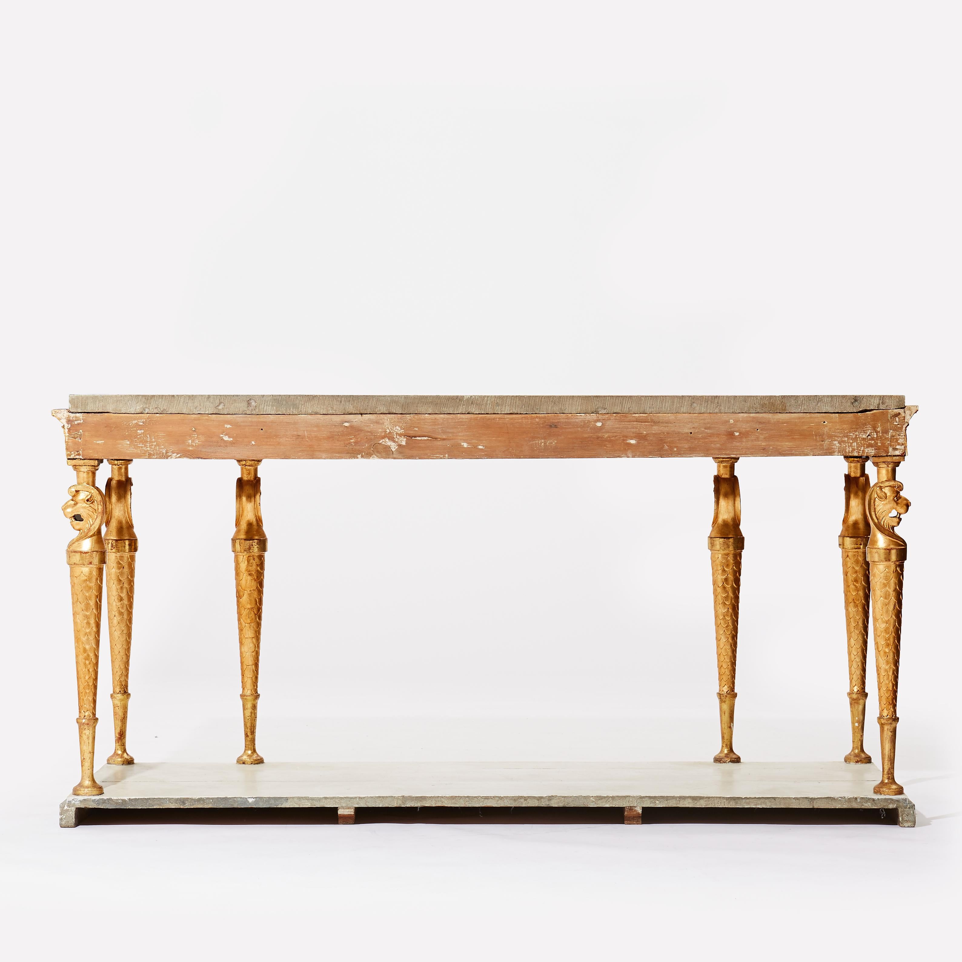 A Swedish Empire Gilt wood Console Table, Marble Top, Early 19th Century 1