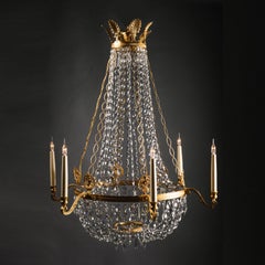 Swedish Empire Style Cut-Crystal Tent and Basket Chandelier