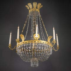 Swedish Empire Style Cut-Crystal Tent and Basket Chandelier