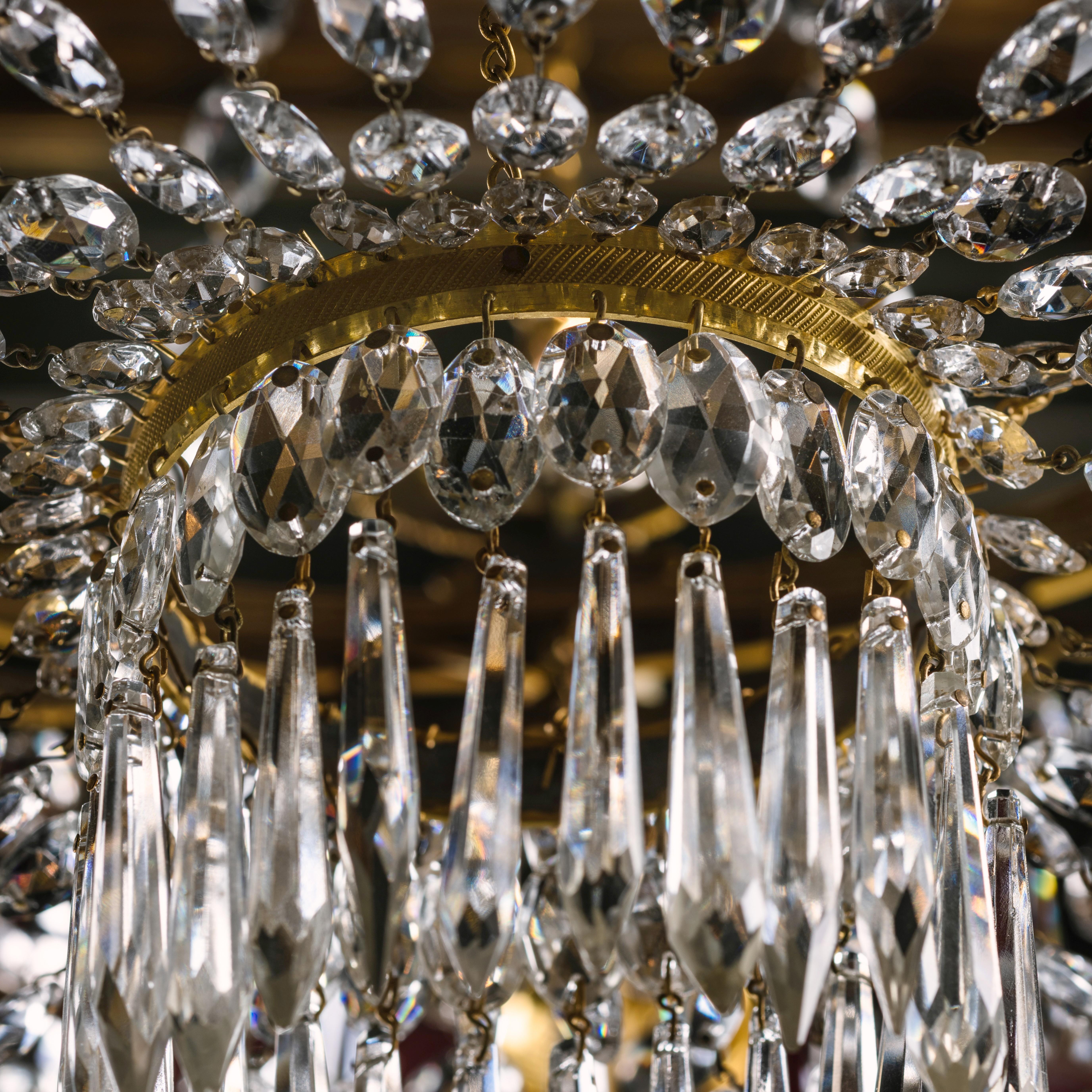 Swedish Empire Style Cut-Crystal Tent and Basket Chandelier For Sale 2
