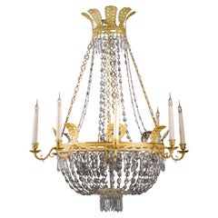 Swedish Empire Style Cut-Crystal Tent and Basket Chandelier