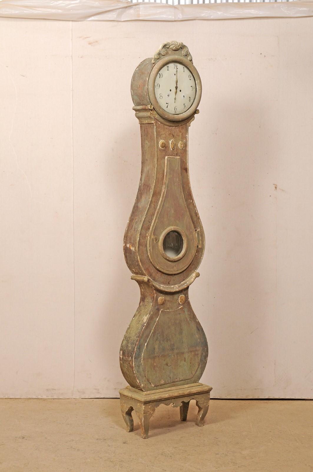 Schwedische Fryksdahl-Grandfather-Uhr mit erhöhtem Sockel, um 1820 (Glas) im Angebot