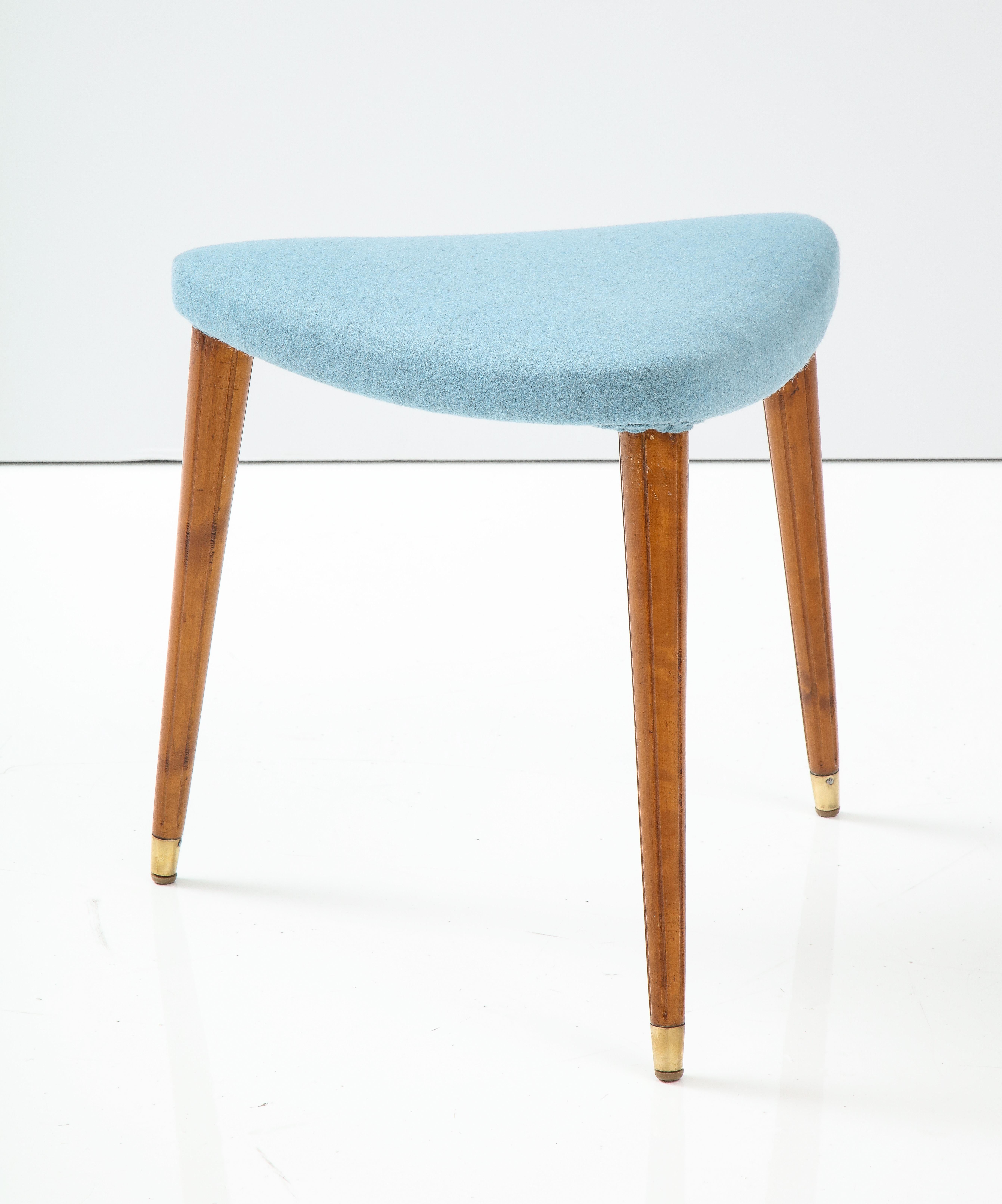 Art Deco Swedish Grace Birch and Upholstered Triangular Stool, Circa 1940s