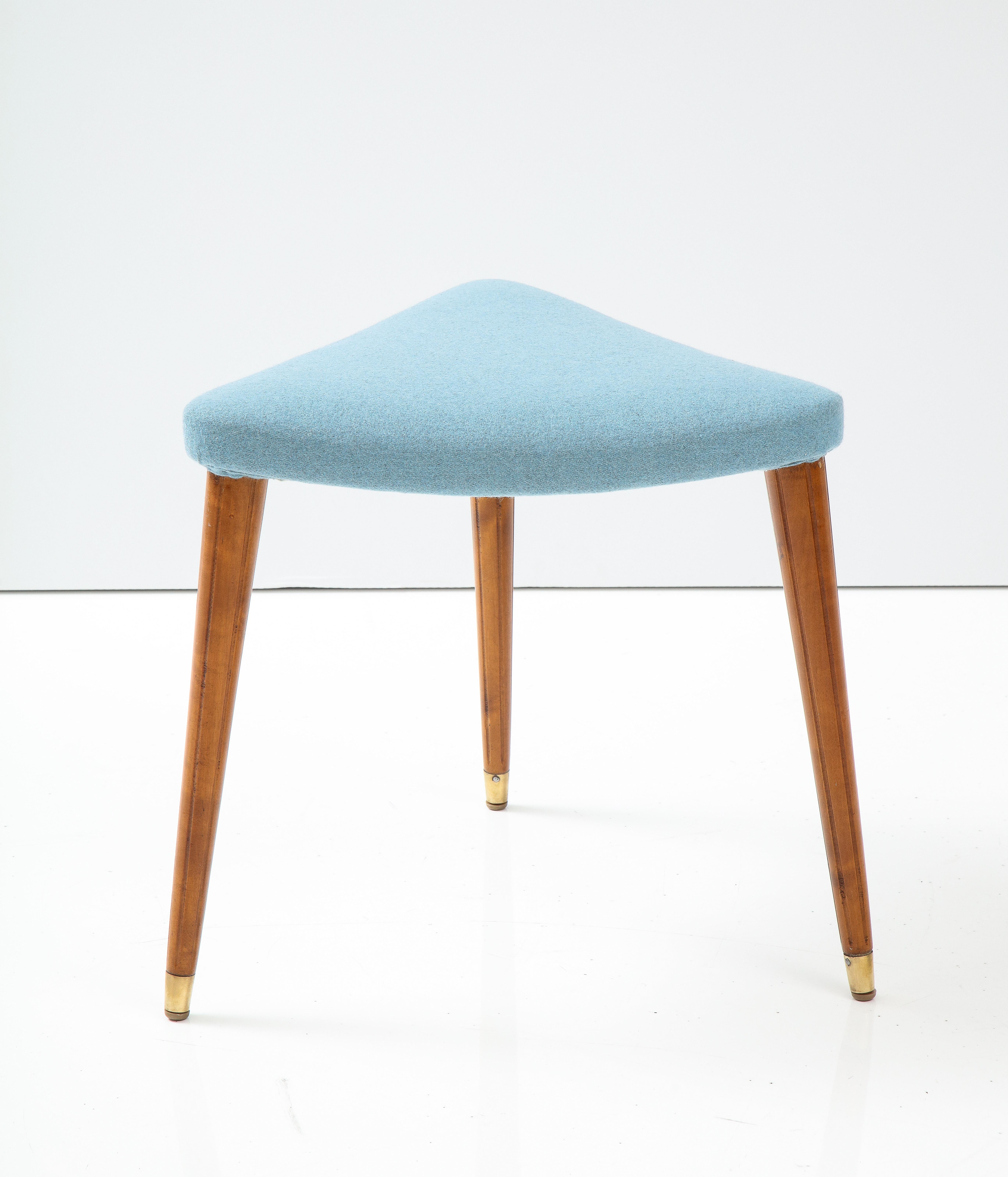 Swedish Grace Birch and Upholstered Triangular Stool, Circa 1940s 1