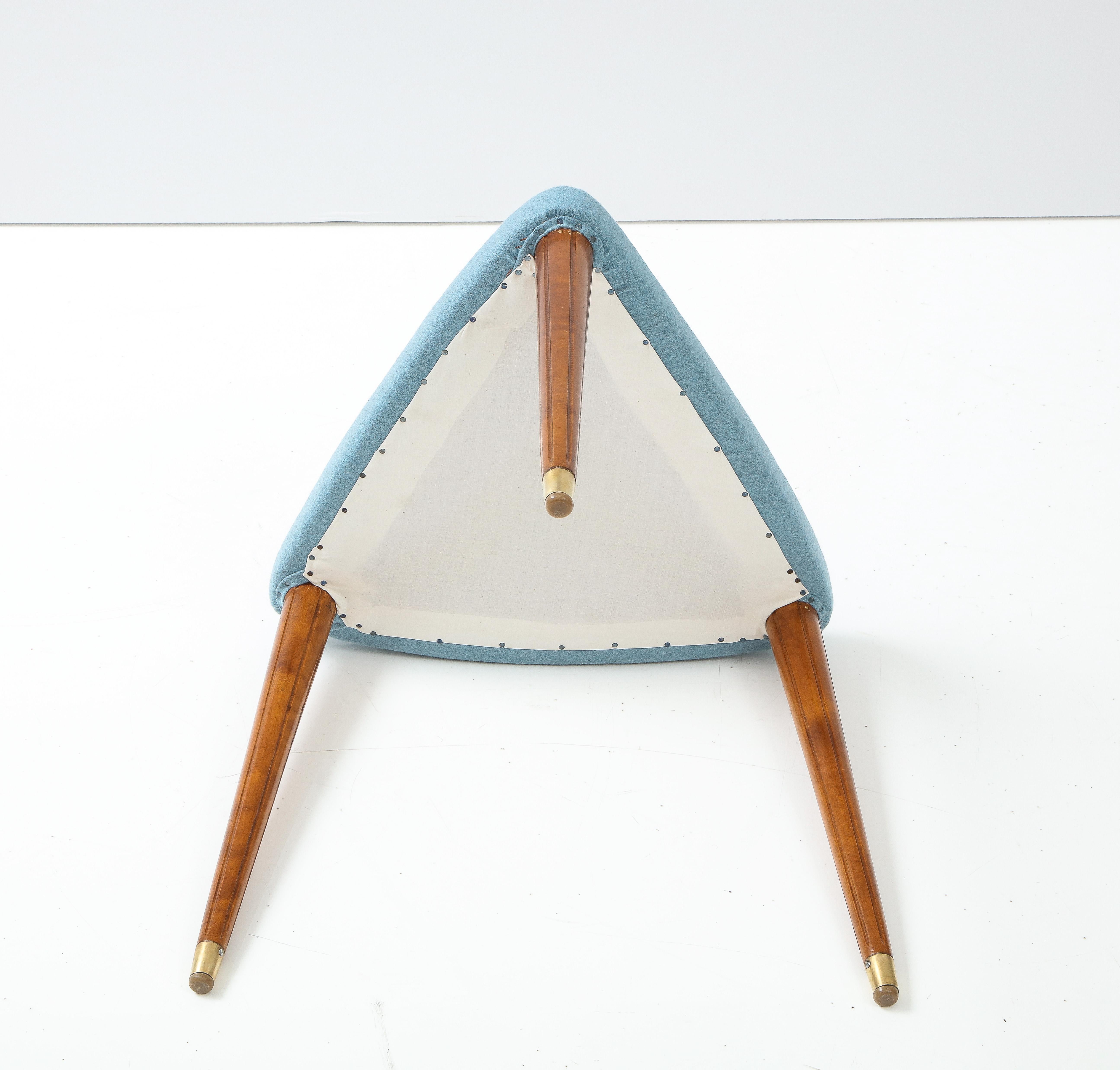 Swedish Grace Birch and Upholstered Triangular Stool, Circa 1940s 3