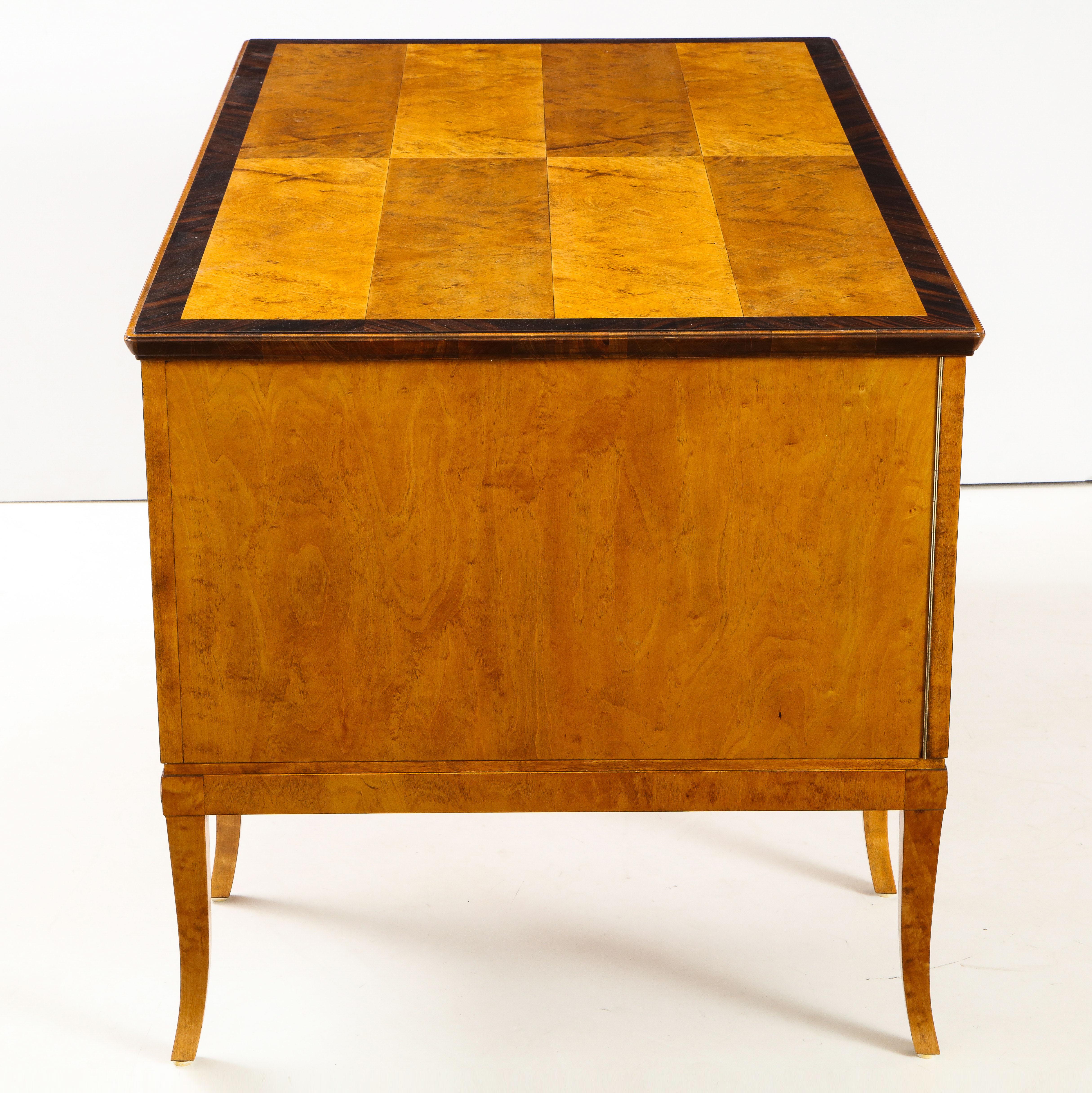 Swedish Grace Birchwood and Rosewood Pedestal Desk, circa 1930-1940 In Good Condition In New York, NY