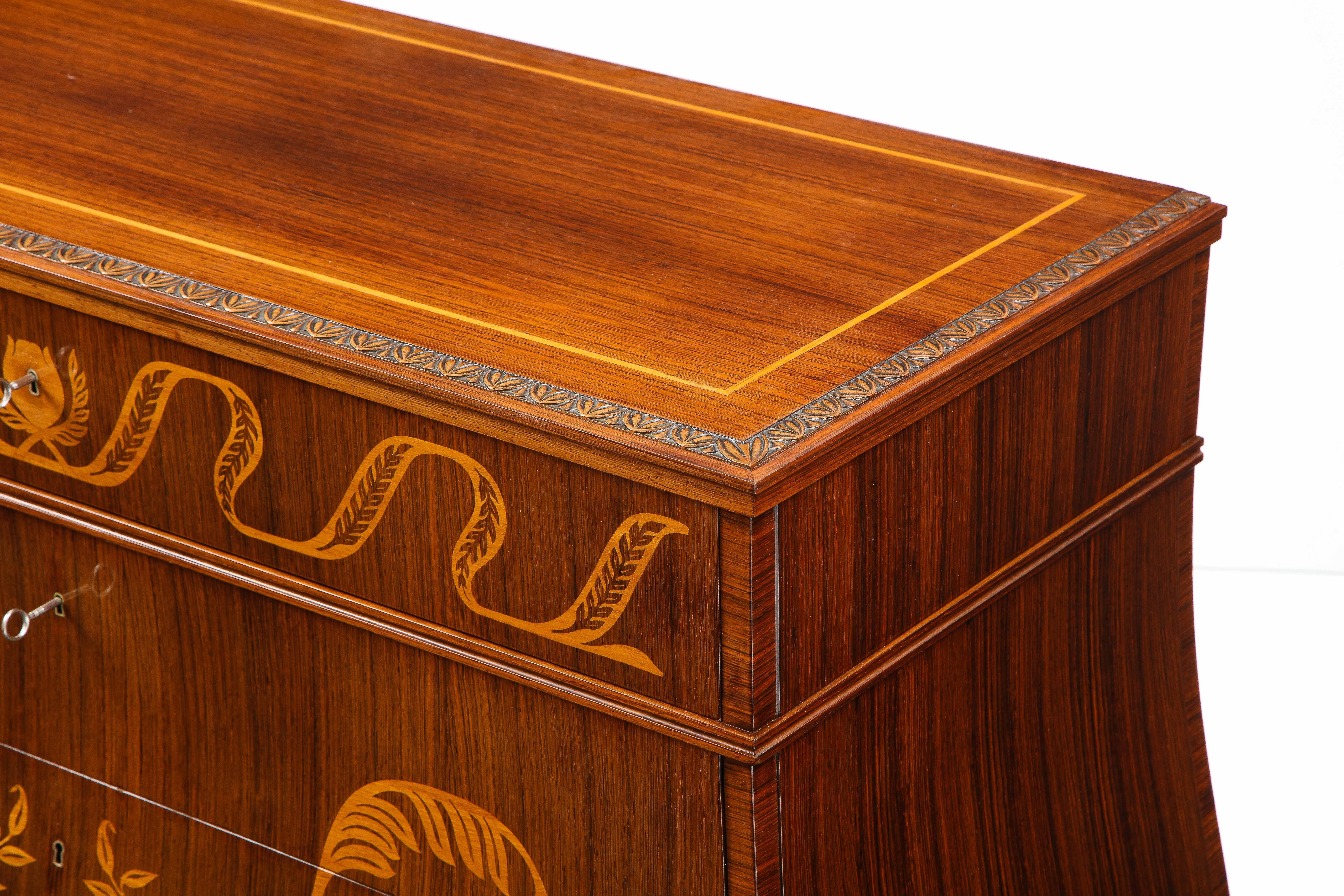 Swedish Grace Fruitwood Inlaid Rosewood Chest of Drawers, Circa 1930-40 3