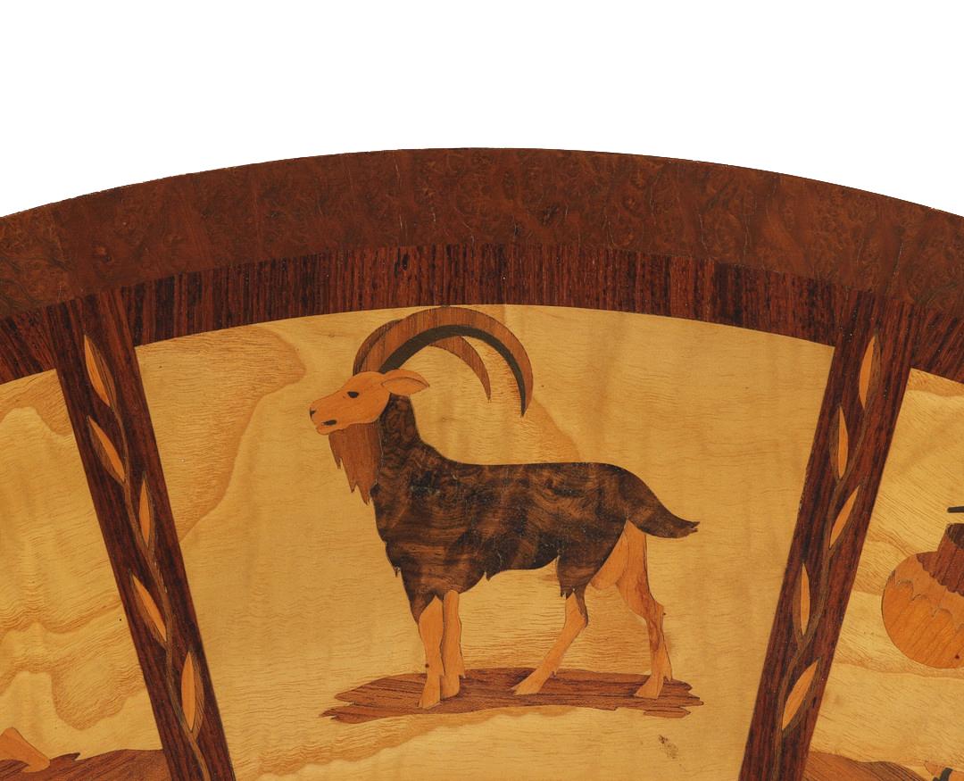 Mid-20th Century A Swedish Grace-Period Marquetry Flush Mount Depicting the Twelve Zodiacs For Sale