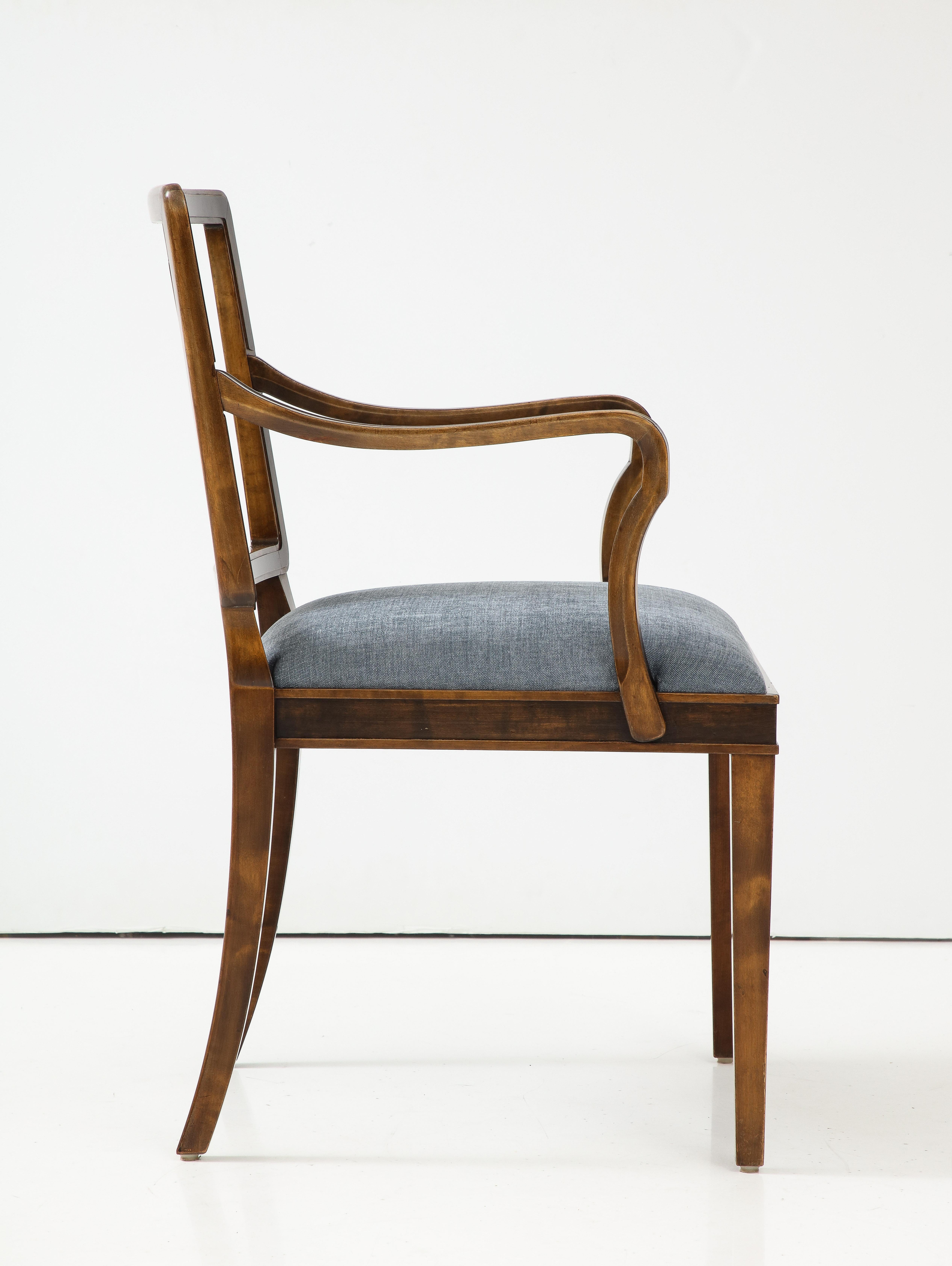 A Swedish Grace Stained Birch and Inlaid Open Armchair, circa 1940 5
