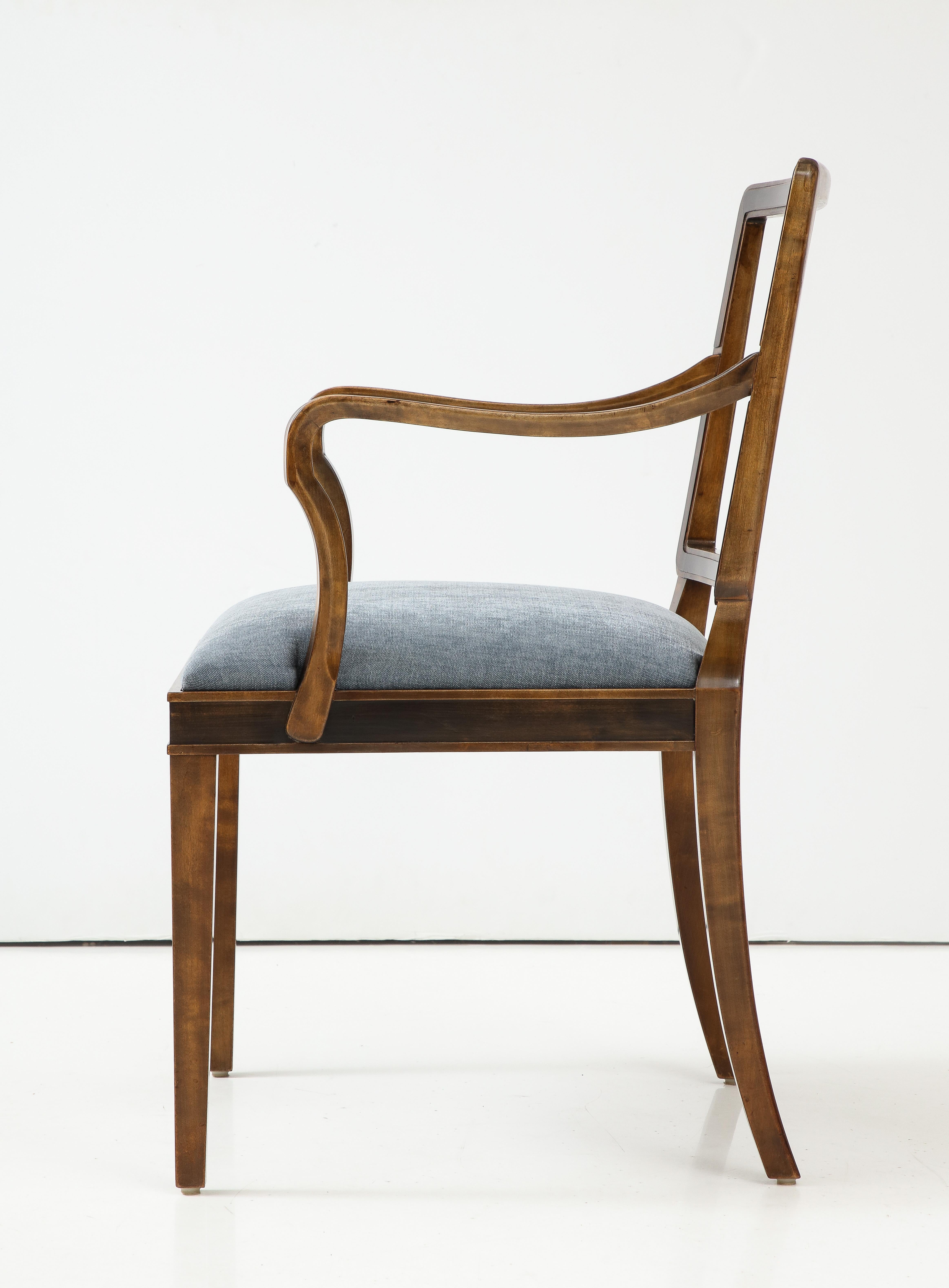A Swedish Grace Stained Birch and Inlaid Open Armchair, circa 1940 1