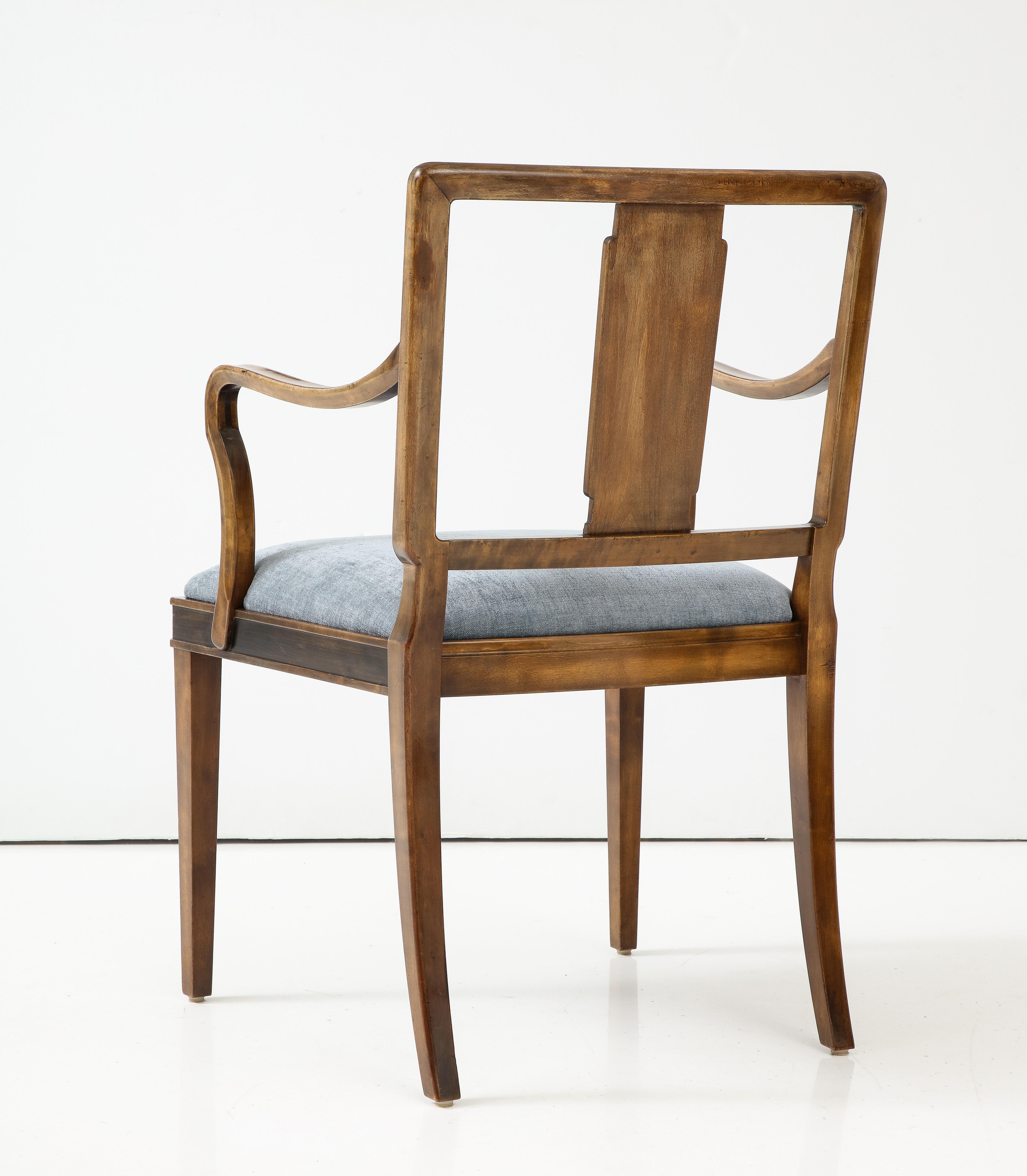 A Swedish Grace Stained Birch and Inlaid Open Armchair, circa 1940 2