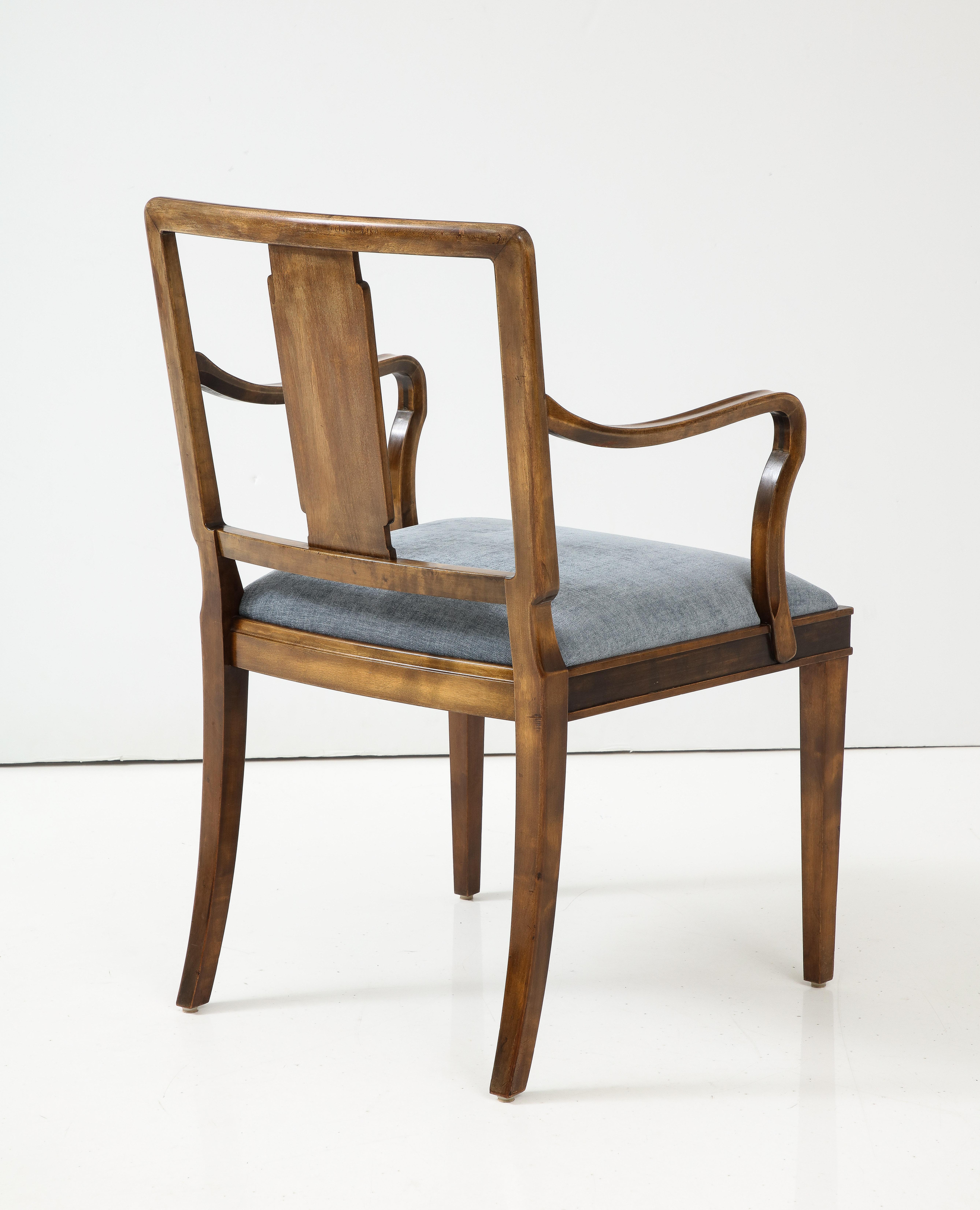 A Swedish Grace Stained Birch and Inlaid Open Armchair, circa 1940 4