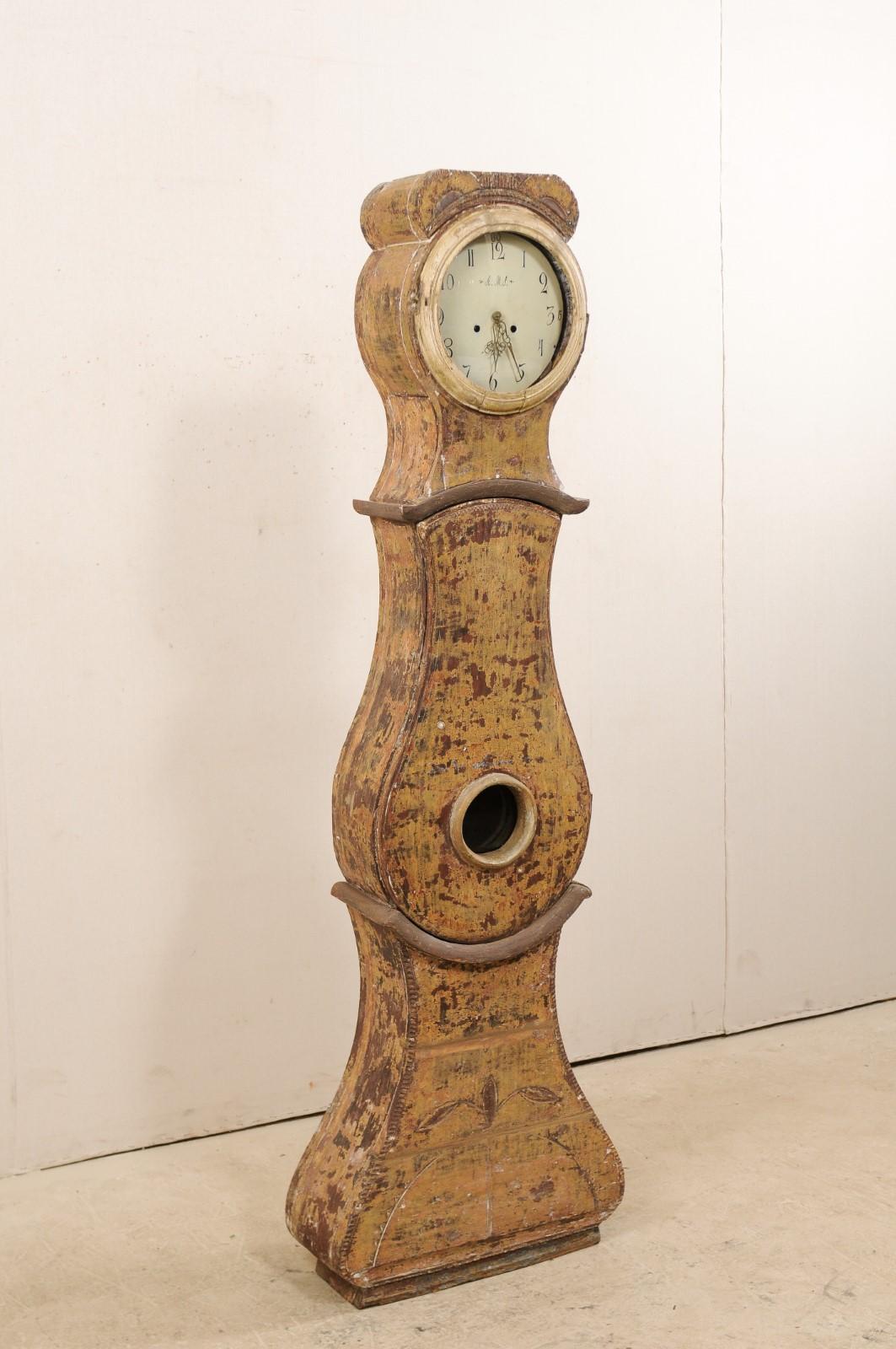19th C. Swedish Grandfather Clock with it's Original Face & Warm Color Palette In Good Condition For Sale In Atlanta, GA