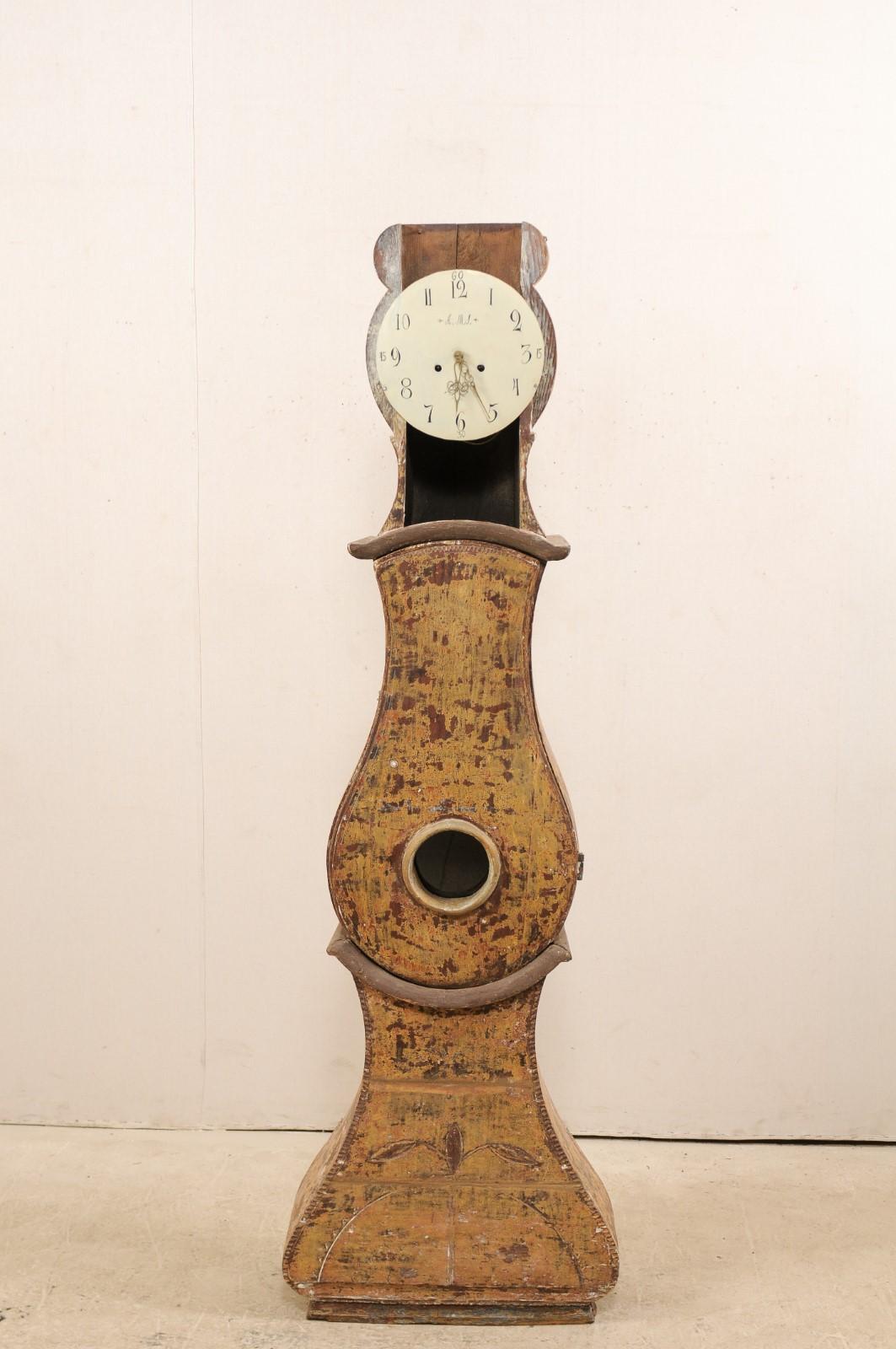 19th C. Swedish Grandfather Clock with it's Original Face & Warm Color Palette For Sale 2