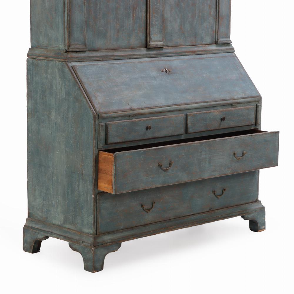 Svedese Segreteria svedese in pino dipinto di blu, A.I.C. 1800. in vendita