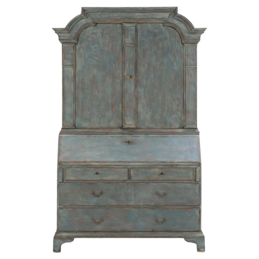Segreteria svedese in pino dipinto di blu, A.I.C. 1800.