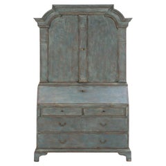 Segreteria svedese in pino dipinto di blu, A.I.C. 1800.