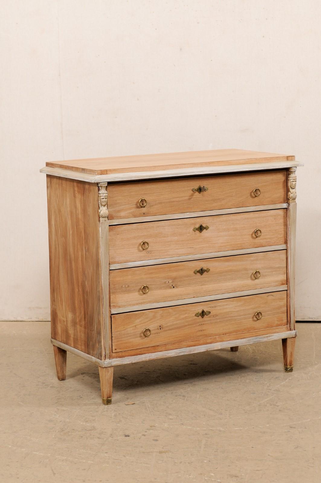 19th Century Swedish Gustavian Chest of Drawers w/ Revival-Style Carved Figurehead Accents