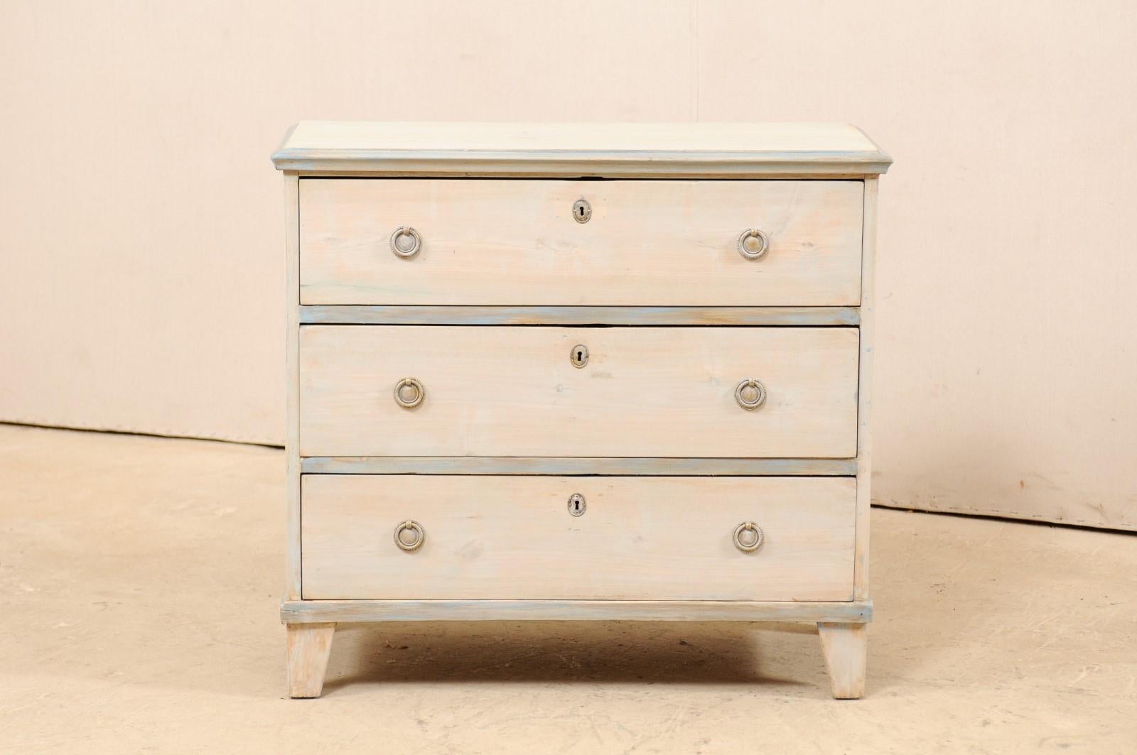 Carved Swedish Gustavian Style Painted Wood Chest in Pale Blue Hues, Mid-20th Century