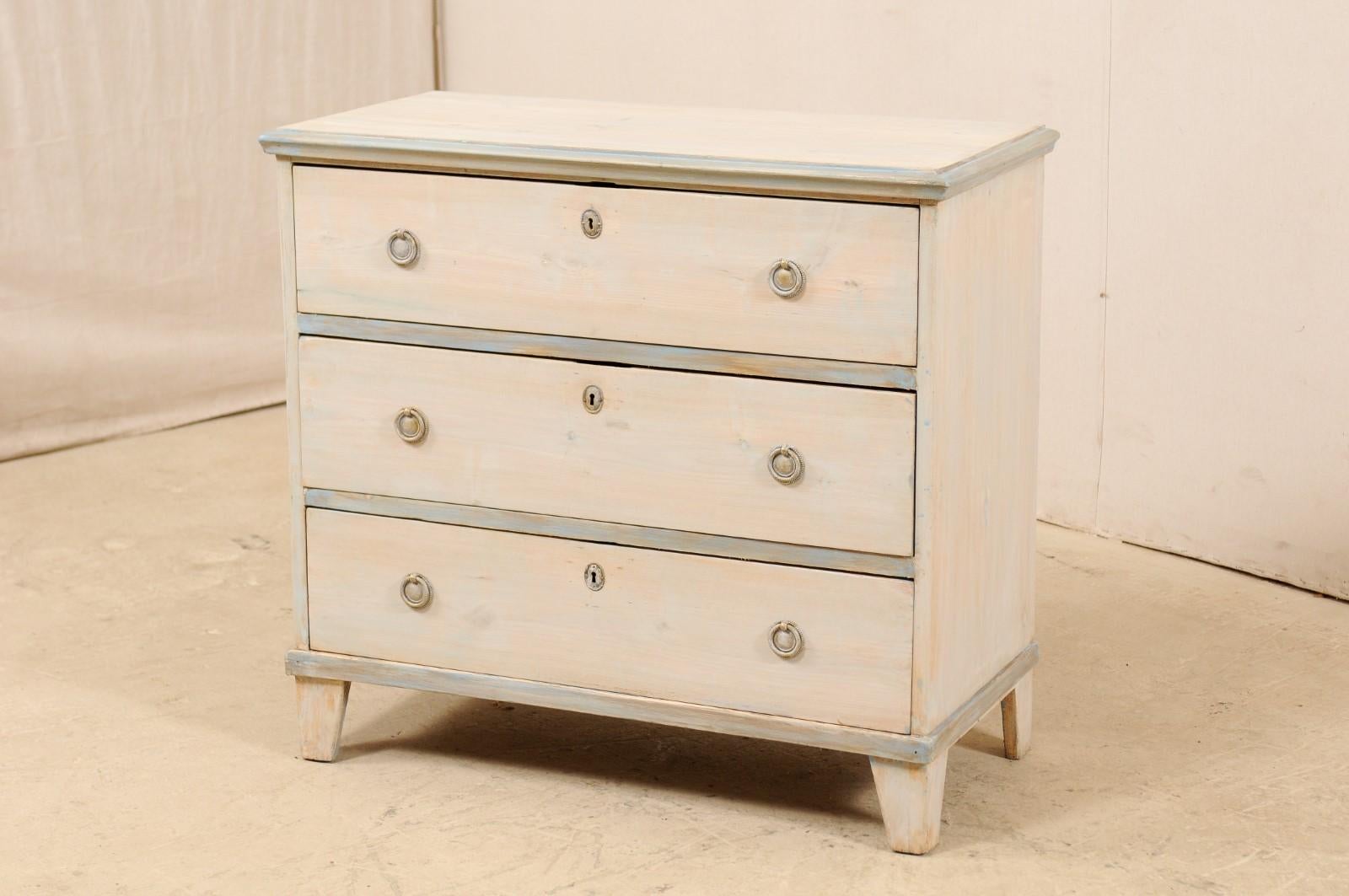 Swedish Gustavian Style Painted Wood Chest in Pale Blue Hues, Mid-20th Century In Good Condition In Atlanta, GA