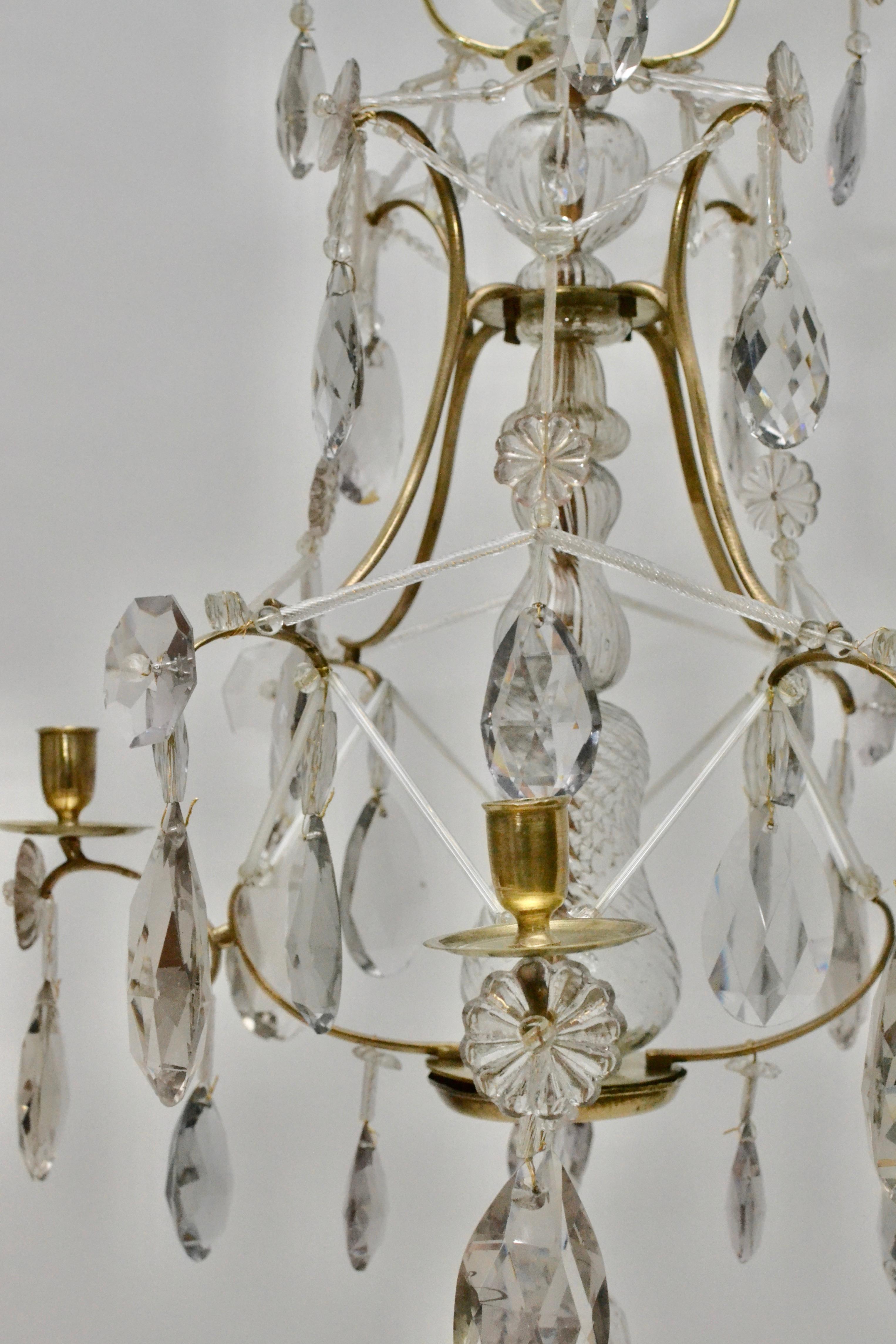 18th Century Swedish Louis XVI Brass and Cut-Glass Chandelier